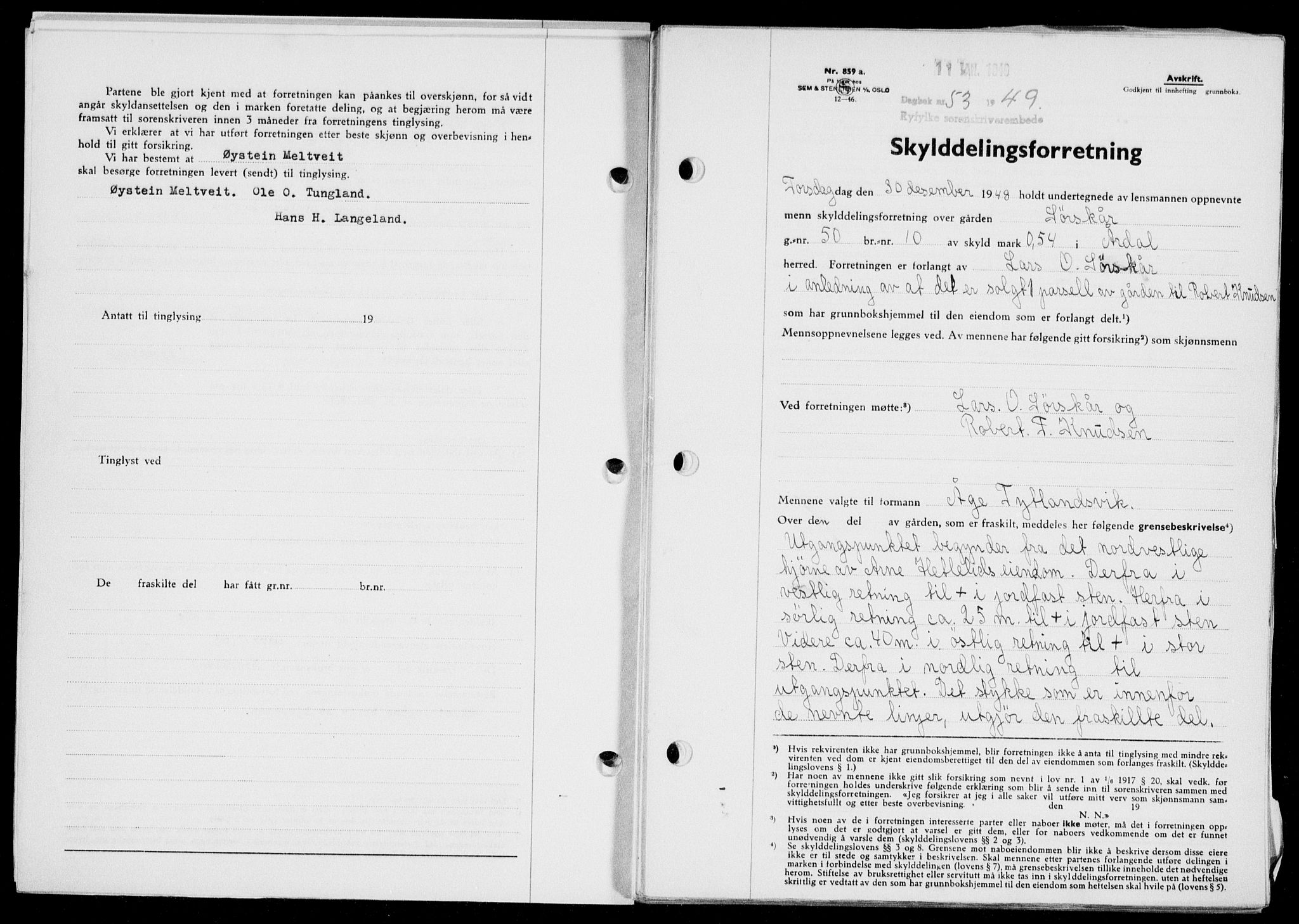 Ryfylke tingrett, SAST/A-100055/001/II/IIB/L0104: Pantebok nr. 83, 1948-1949, Dagboknr: 53/1949