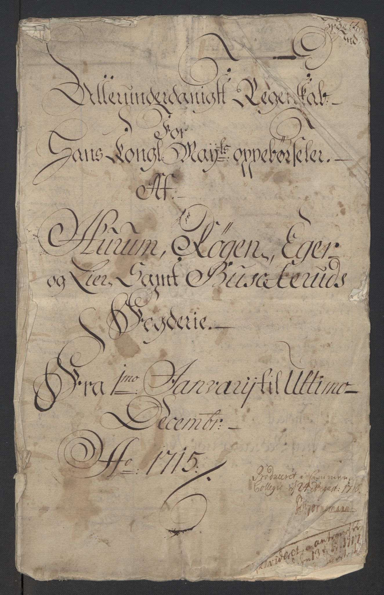 Rentekammeret inntil 1814, Reviderte regnskaper, Fogderegnskap, AV/RA-EA-4092/R31/L1710: Fogderegnskap Hurum, Røyken, Eiker, Lier og Buskerud, 1715-1716, s. 3