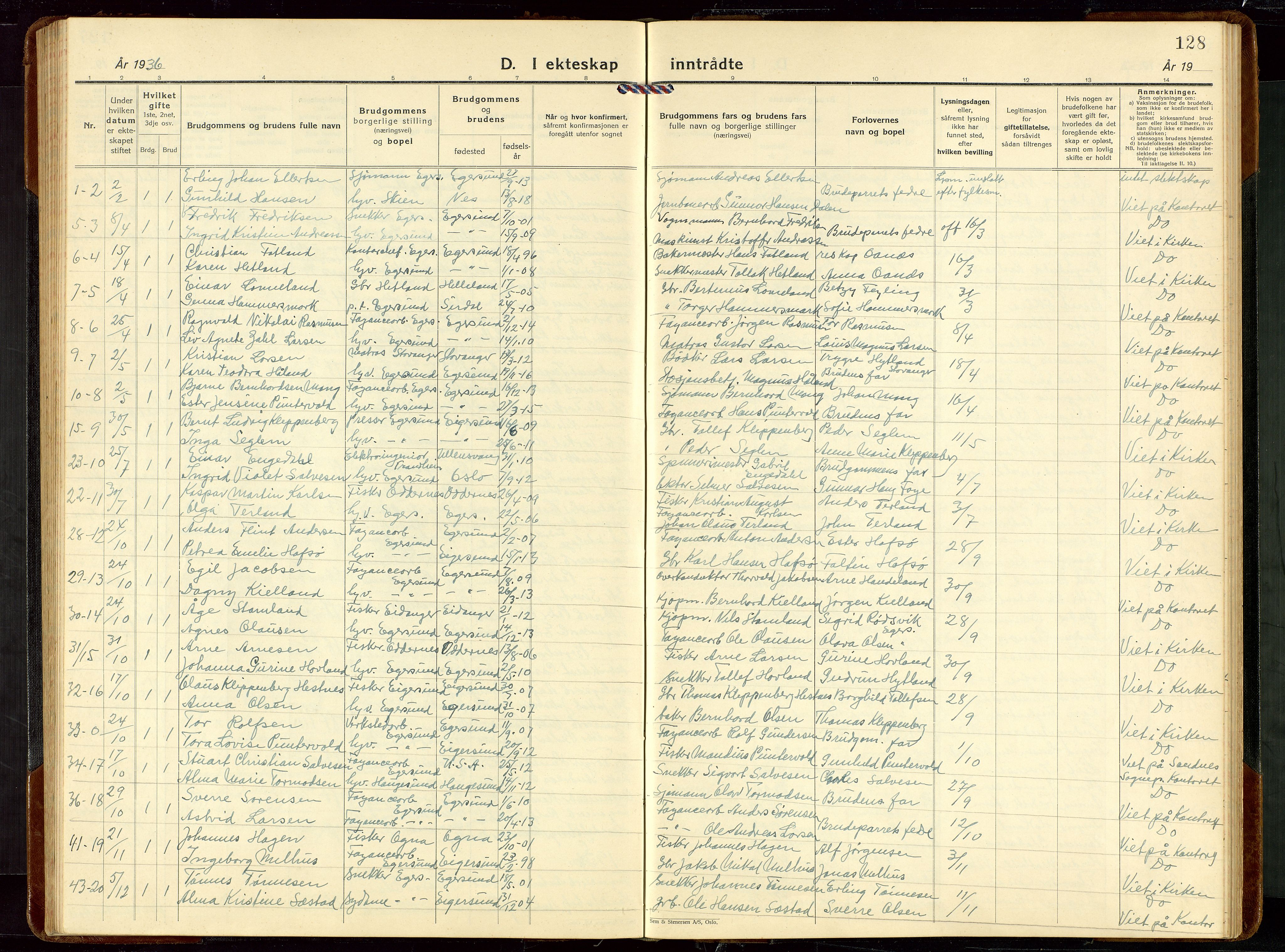 Eigersund sokneprestkontor, AV/SAST-A-101807/S09/L0014: Klokkerbok nr. B 14, 1931-1949, s. 128