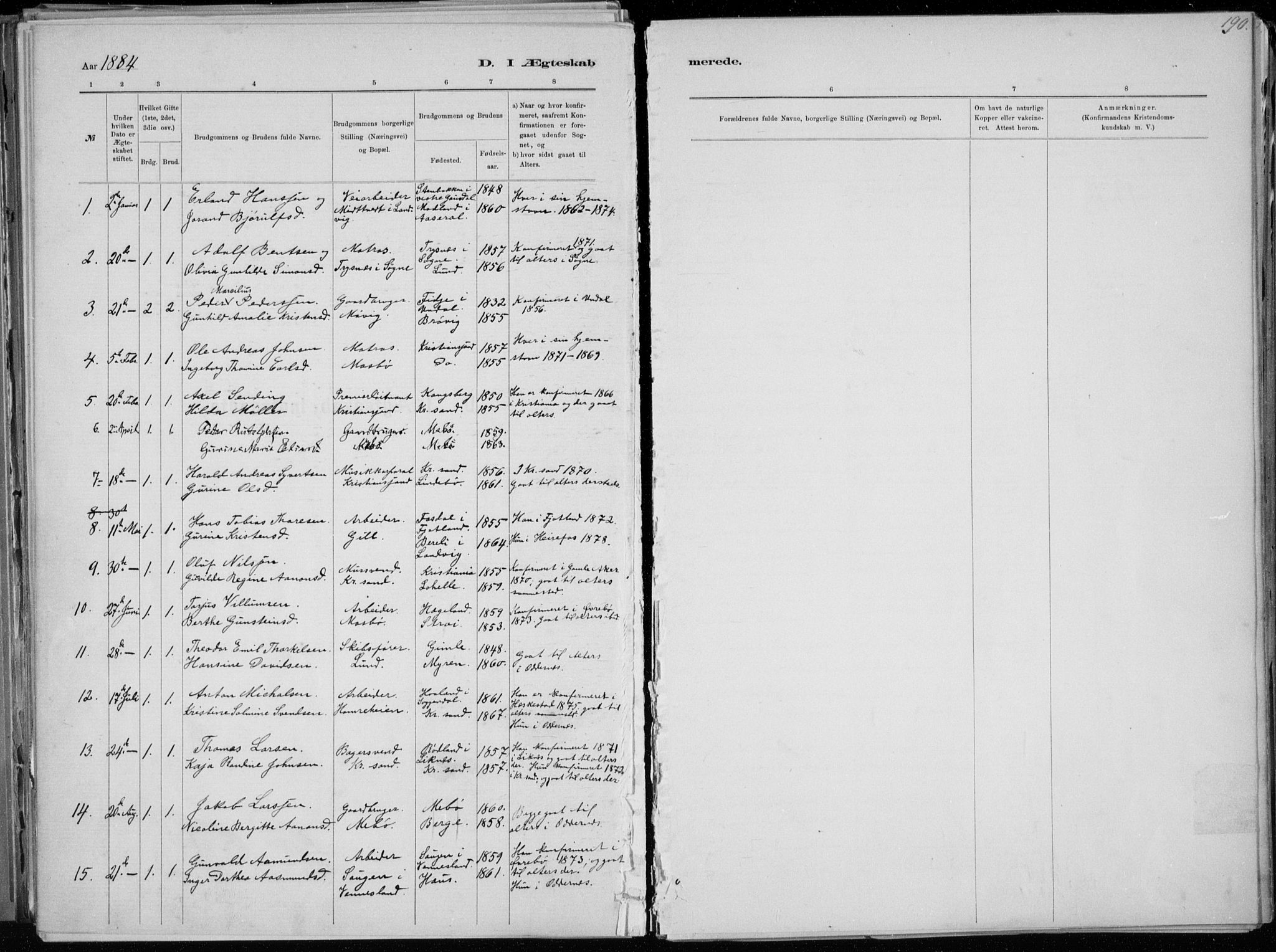 Oddernes sokneprestkontor, SAK/1111-0033/F/Fa/Faa/L0009: Ministerialbok nr. A 9, 1884-1896, s. 190