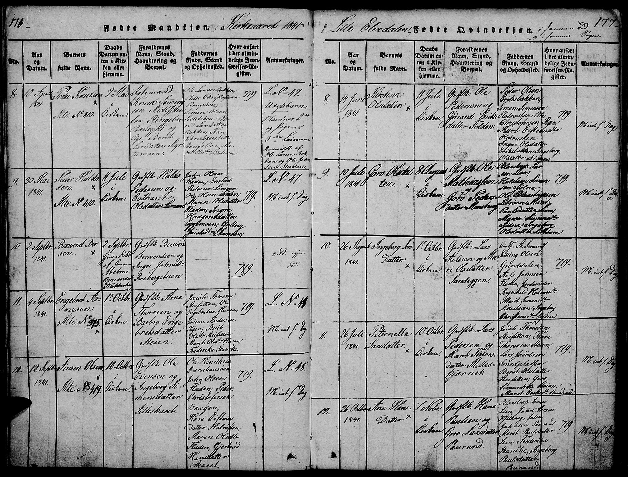 Tynset prestekontor, AV/SAH-PREST-058/H/Ha/Hab/L0002: Klokkerbok nr. 2, 1814-1862, s. 176-177