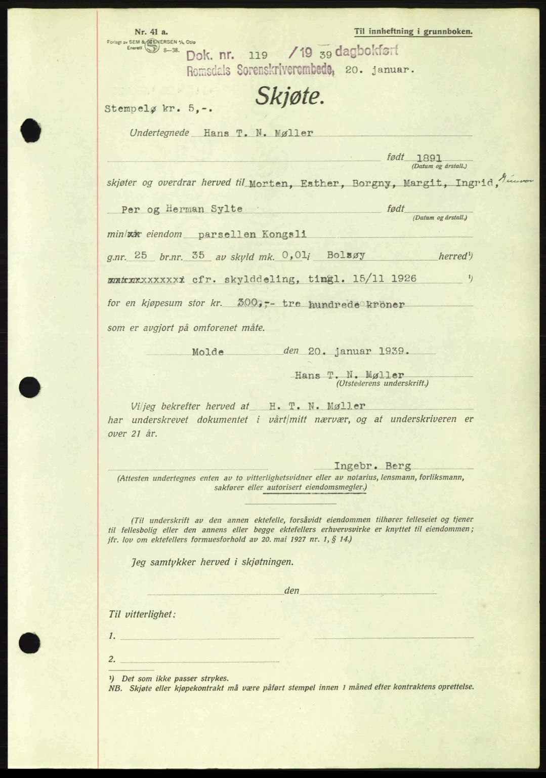 Romsdal sorenskriveri, AV/SAT-A-4149/1/2/2C: Pantebok nr. A6, 1938-1939, Dagboknr: 119/1939