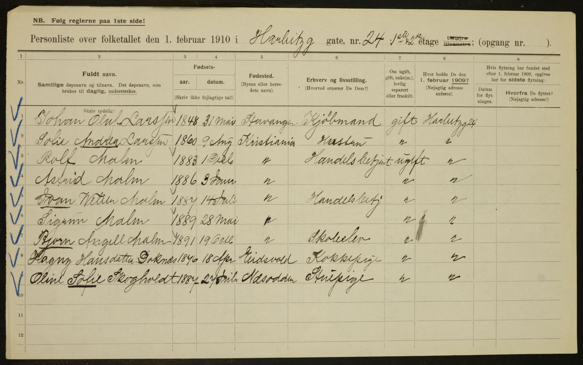 OBA, Kommunal folketelling 1.2.1910 for Kristiania, 1910, s. 33100