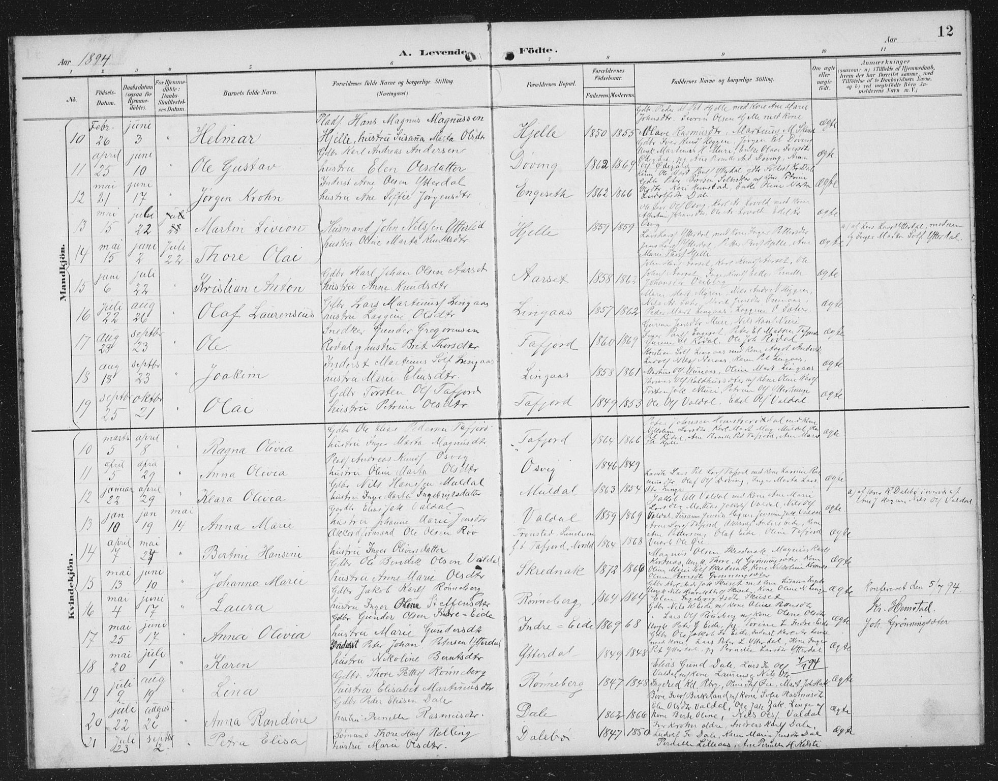 Ministerialprotokoller, klokkerbøker og fødselsregistre - Møre og Romsdal, AV/SAT-A-1454/519/L0264: Klokkerbok nr. 519C05, 1892-1910, s. 12