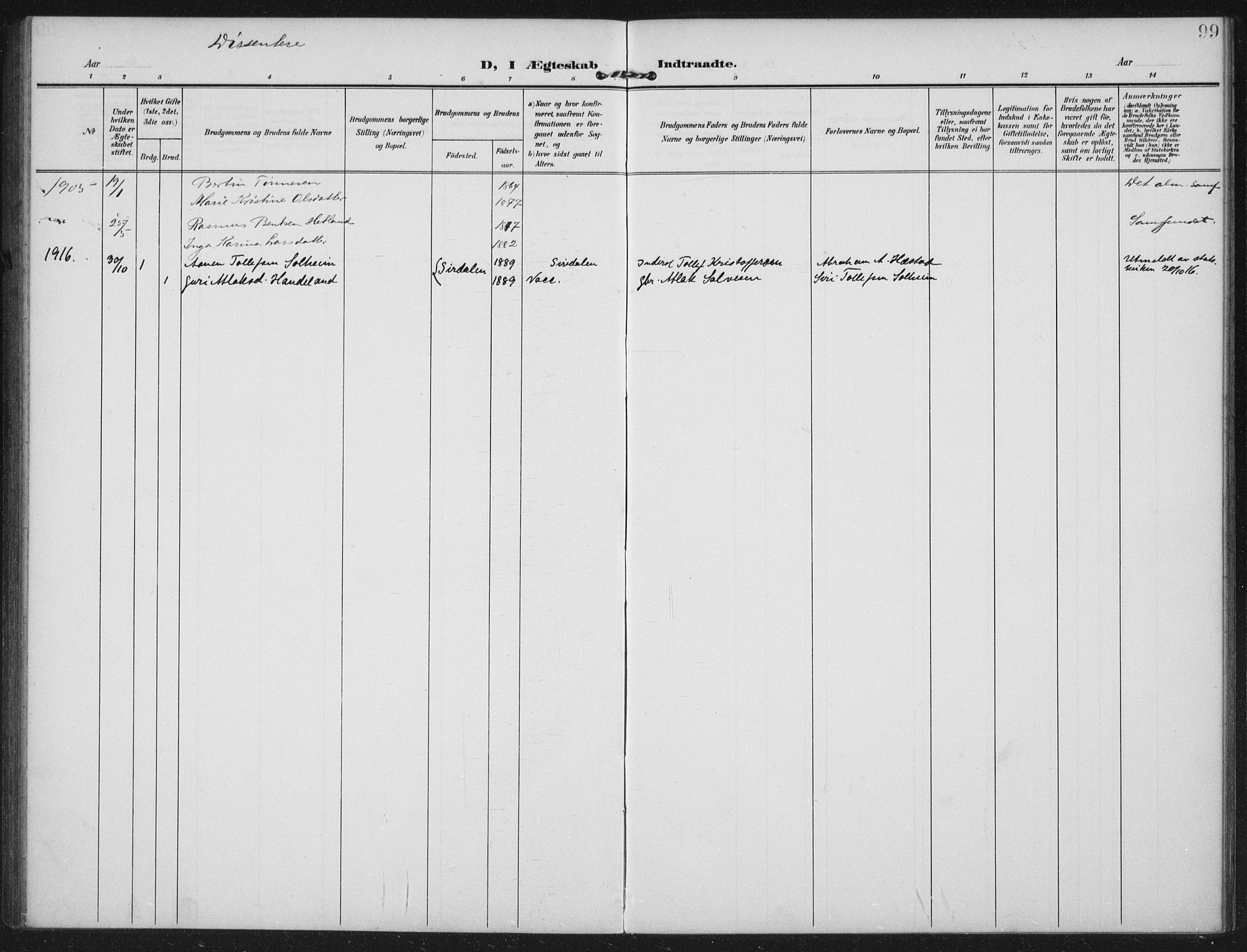 Helleland sokneprestkontor, SAST/A-101810: Ministerialbok nr. A 12, 1906-1923, s. 99