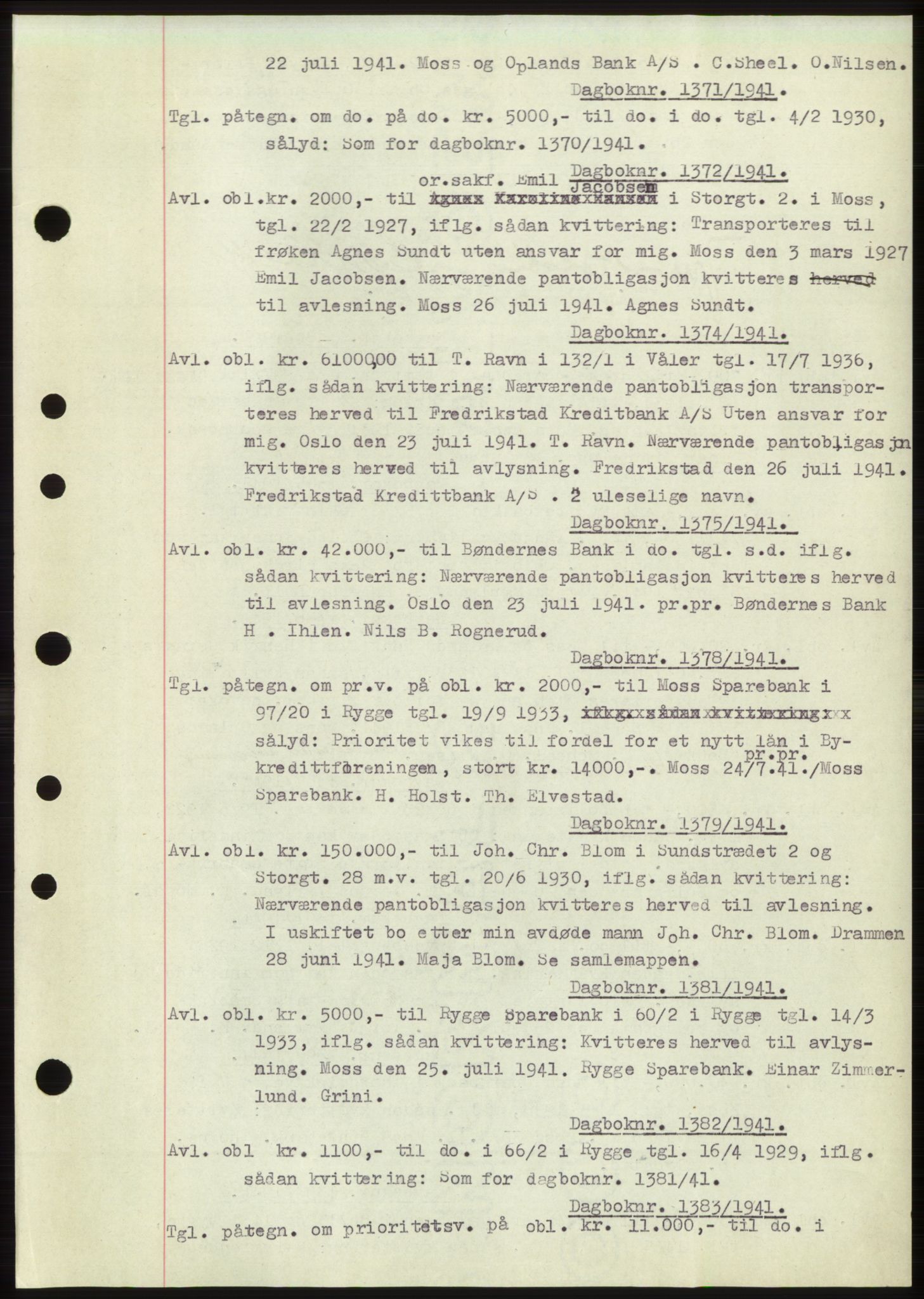 Moss sorenskriveri, SAO/A-10168: Pantebok nr. C10, 1938-1950, Dagboknr: 1371/1941