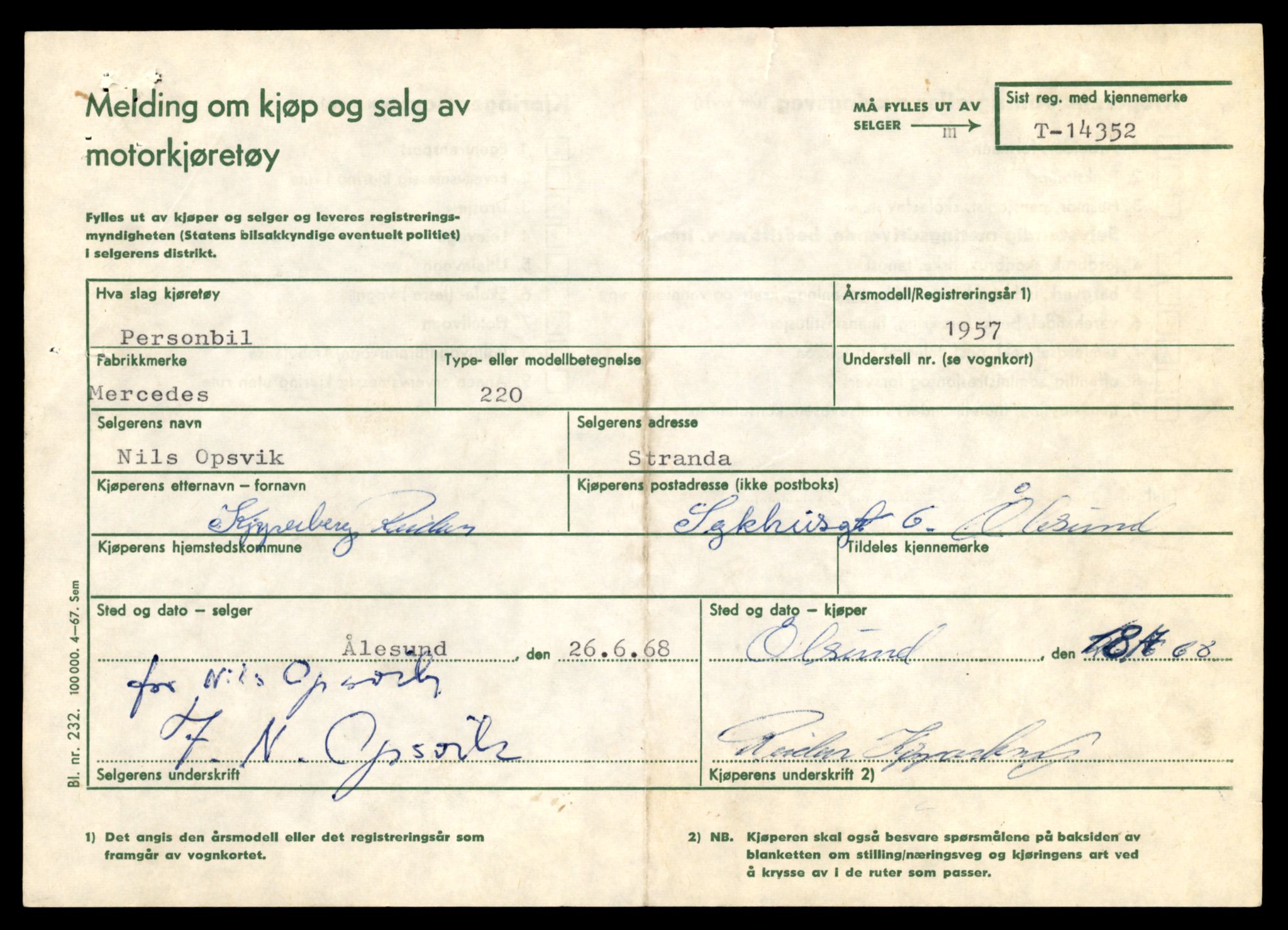 Møre og Romsdal vegkontor - Ålesund trafikkstasjon, AV/SAT-A-4099/F/Fe/L0045: Registreringskort for kjøretøy T 14320 - T 14444, 1927-1998, s. 849