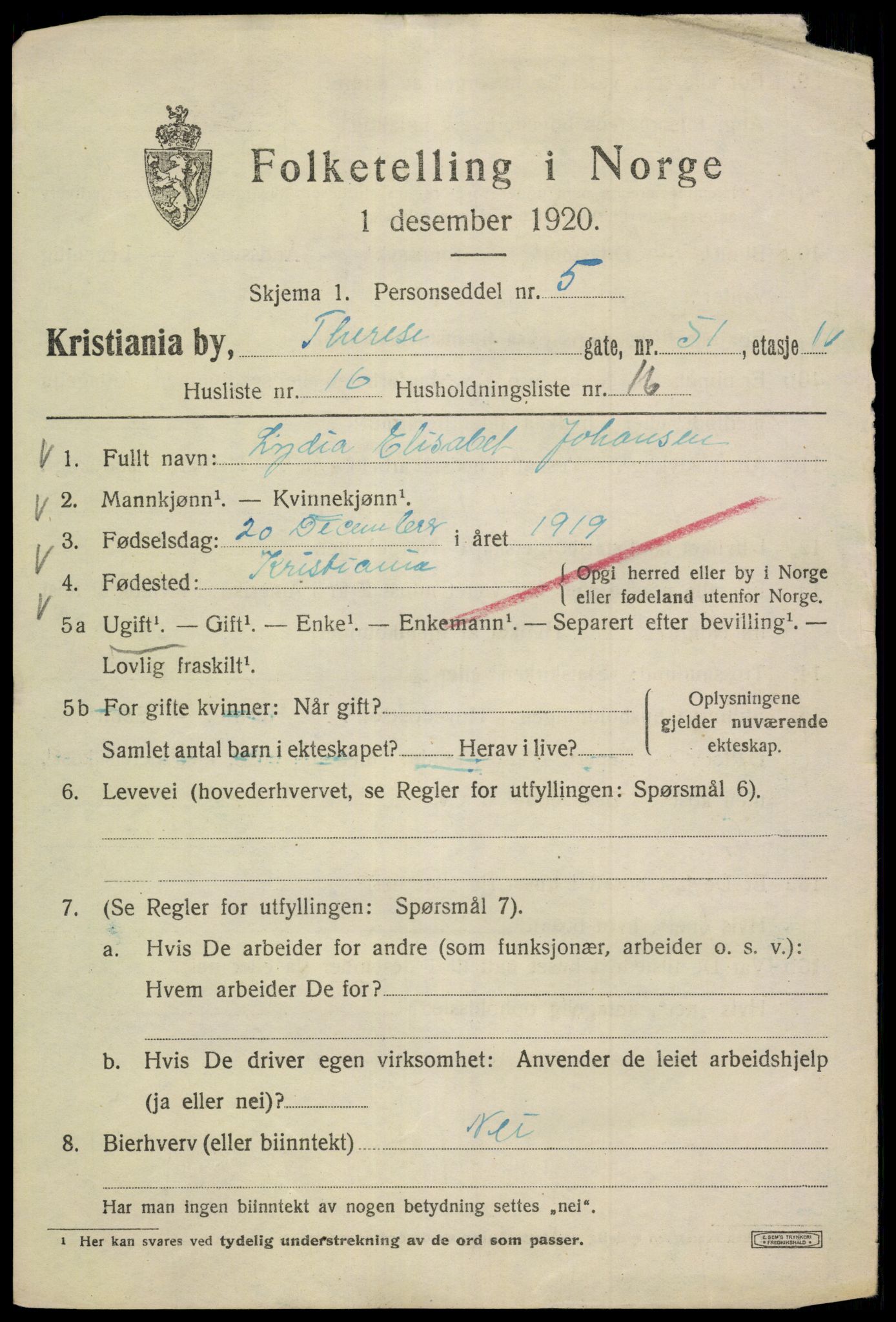 SAO, Folketelling 1920 for 0301 Kristiania kjøpstad, 1920, s. 570455