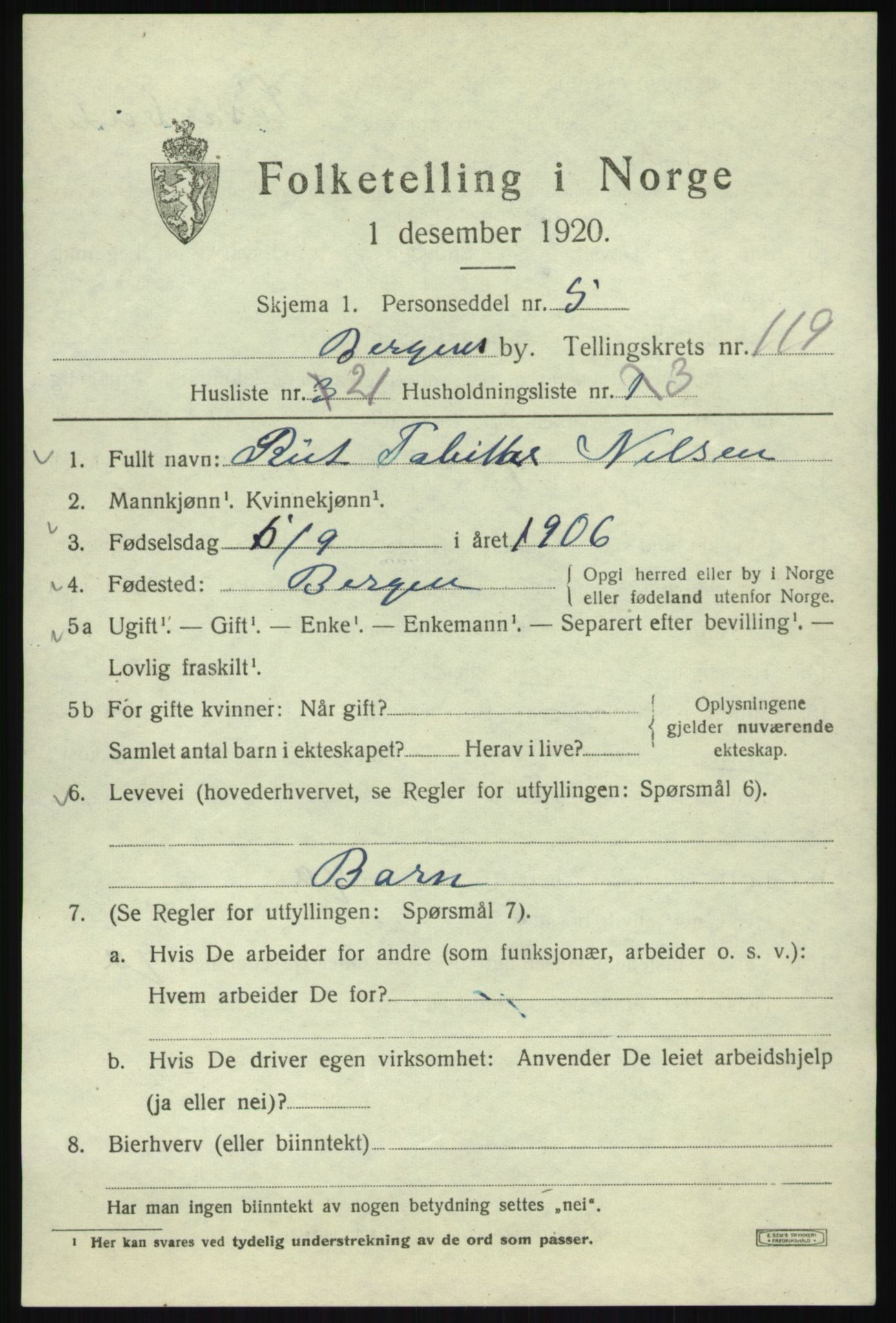 SAB, Folketelling 1920 for 1301 Bergen kjøpstad, 1920, s. 200686