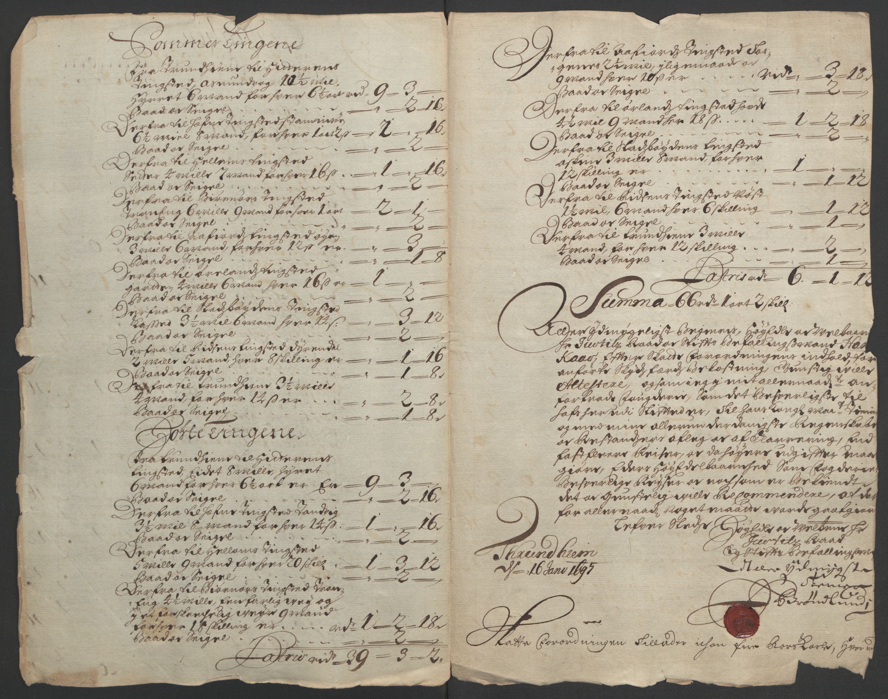 Rentekammeret inntil 1814, Reviderte regnskaper, Fogderegnskap, RA/EA-4092/R57/L3851: Fogderegnskap Fosen, 1695-1696, s. 310