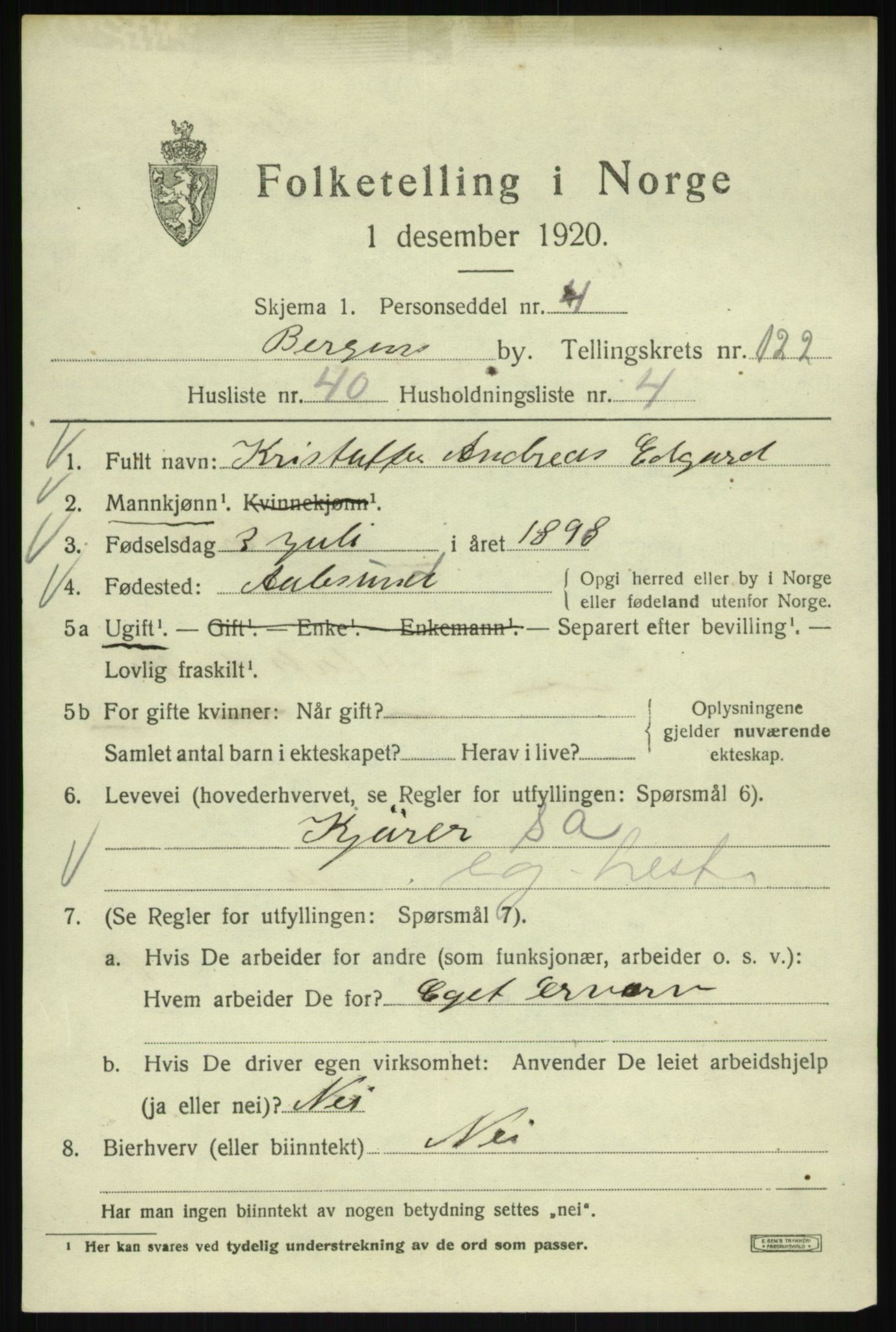 SAB, Folketelling 1920 for 1301 Bergen kjøpstad, 1920, s. 206506