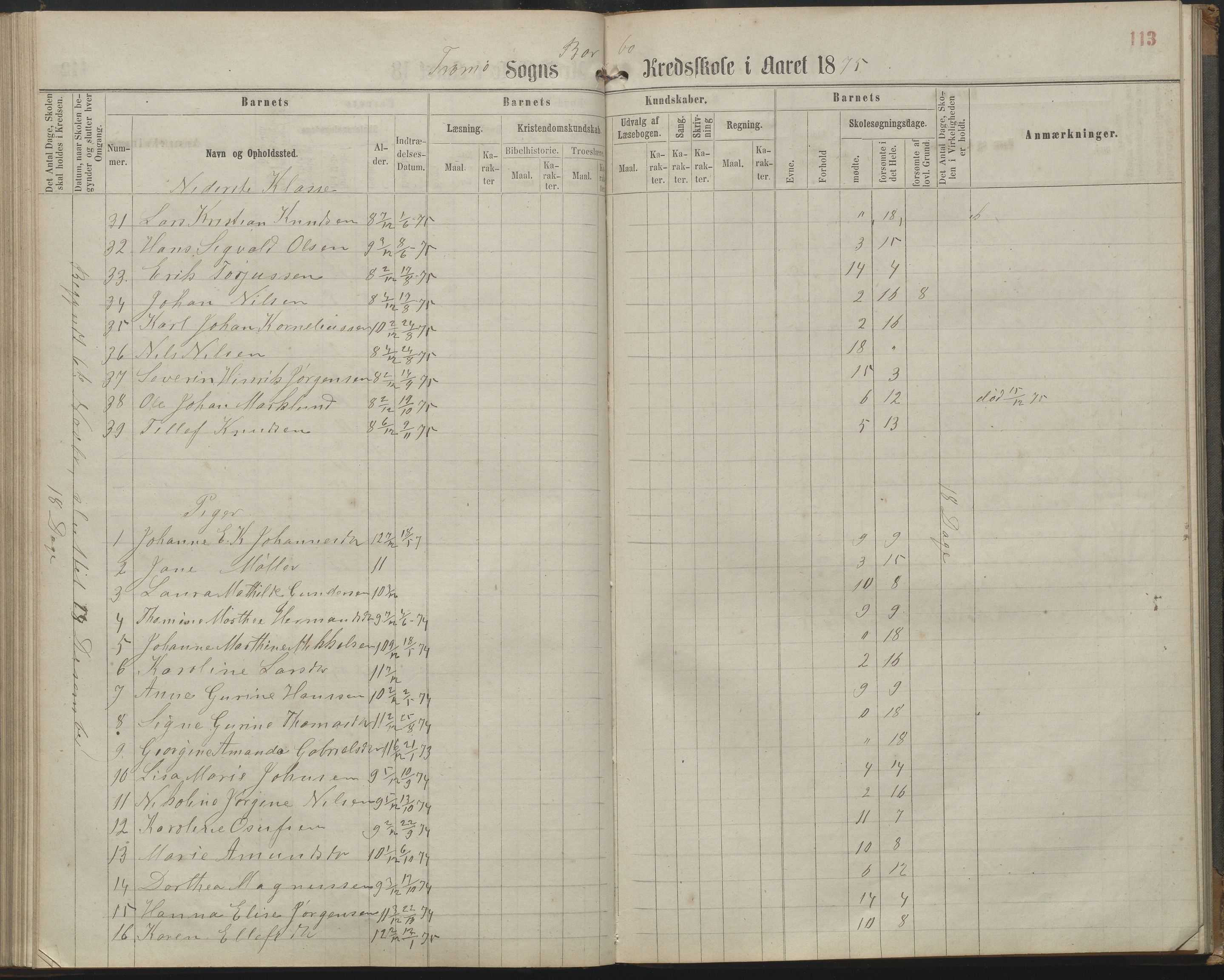 Arendal kommune, Katalog I, AAKS/KA0906-PK-I/07/L0161: Skoleprotokoll for 2. og 3. klasse, 1863-1877, s. 113