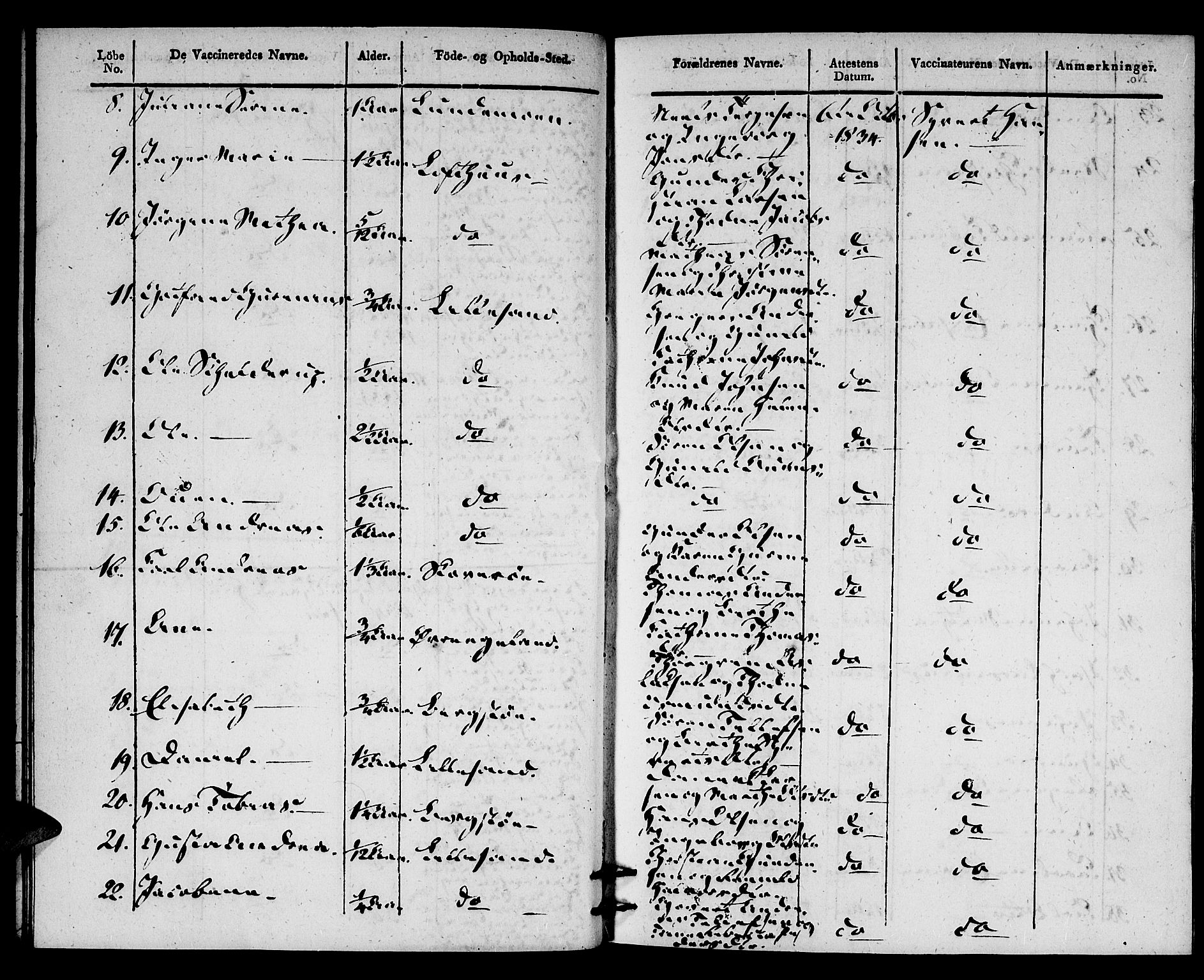 Vestre Moland sokneprestkontor, AV/SAK-1111-0046/F/Ff/L0002/0003: Vaksinasjonsprotokoll nr. A VI 3, 1830-1844