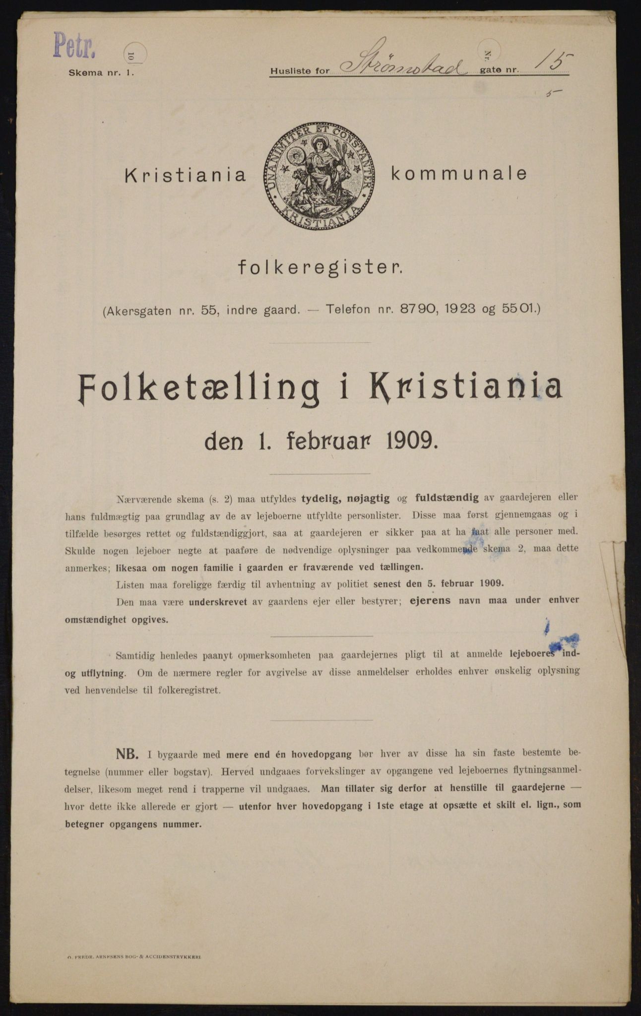 OBA, Kommunal folketelling 1.2.1909 for Kristiania kjøpstad, 1909, s. 94036