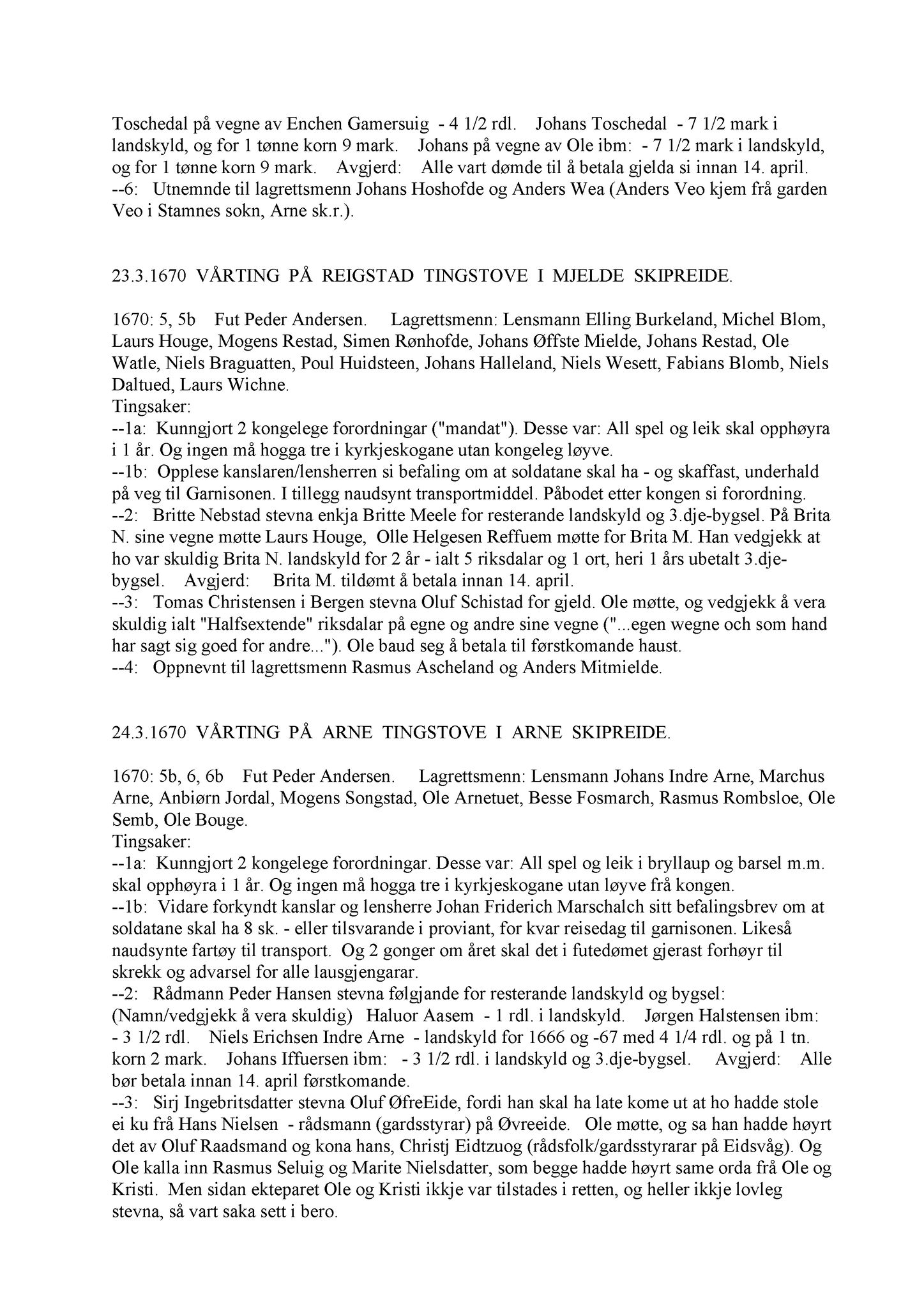 Samling av fulltekstavskrifter, SAB/FULLTEKST/A/12/0113: Nordhordland sorenskriveri, tingbok nr. A 11, 1670