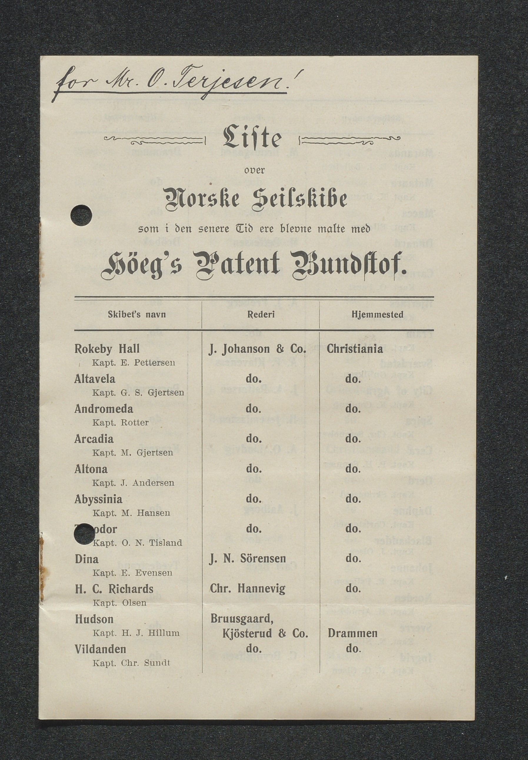 O. Terjesens rederi, AAKS/PA-2525/E/E01/L0013: Korrespondanse, 1904-1905