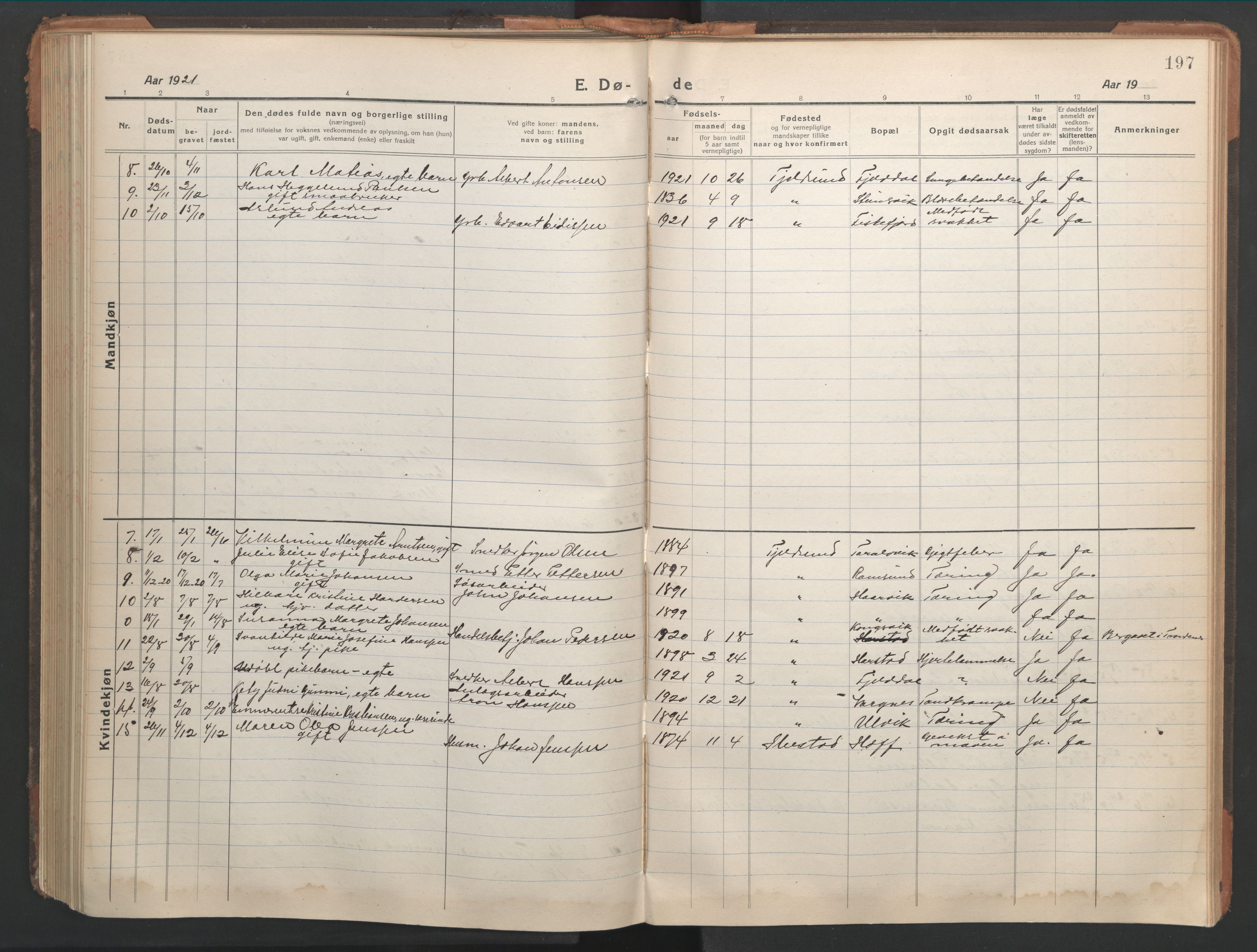 Ministerialprotokoller, klokkerbøker og fødselsregistre - Nordland, AV/SAT-A-1459/865/L0933: Klokkerbok nr. 865C05, 1917-1947, s. 197