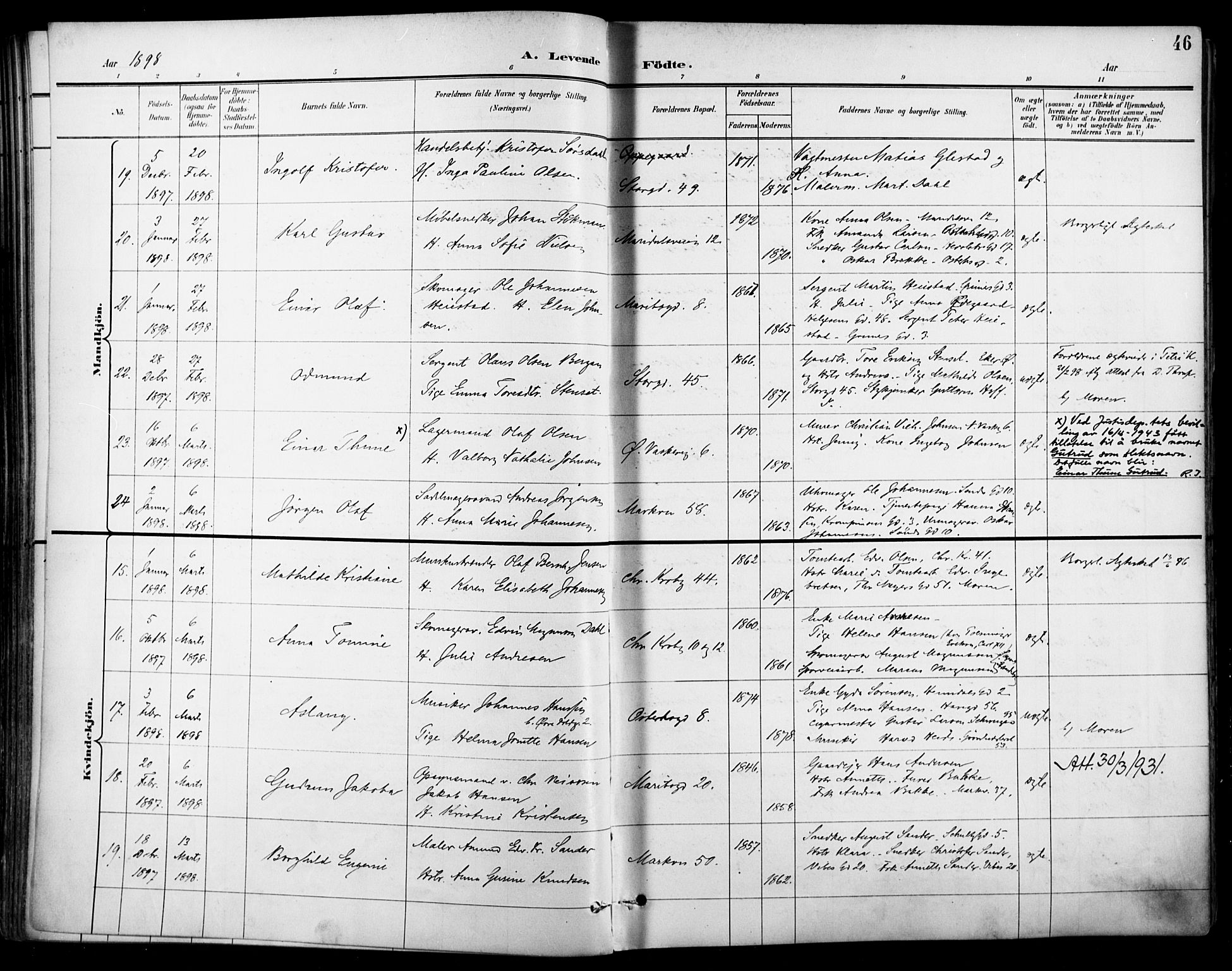 Jakob prestekontor Kirkebøker, AV/SAO-A-10850/F/Fa/L0005: Ministerialbok nr. 5, 1896-1903, s. 46