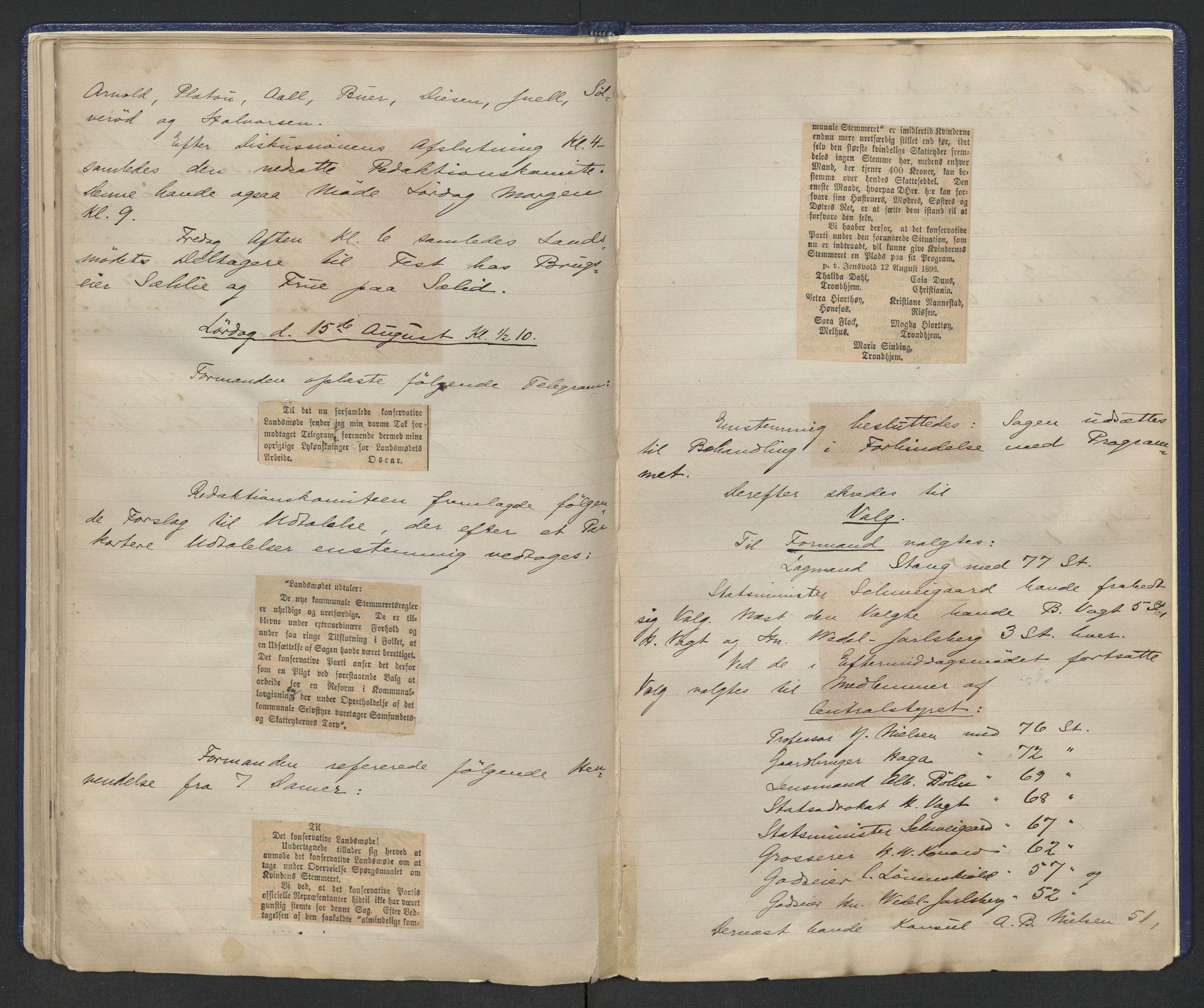 Høyres Hovedorganisasjon, AV/RA-PA-0583/1/A/Aa/L0001: De konservative foreningers centralstyre. Referatprotokoll, 1884-1897, s. 46