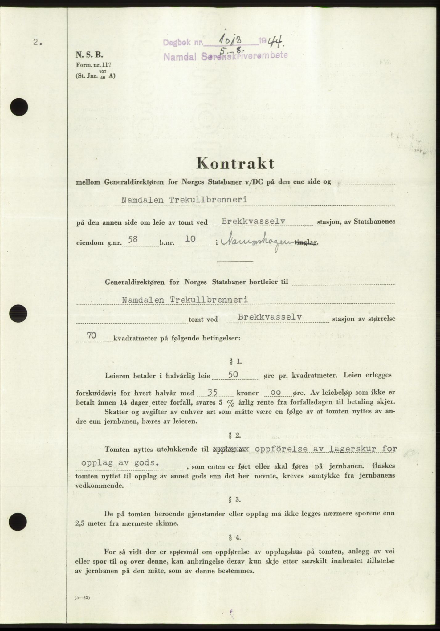 Namdal sorenskriveri, SAT/A-4133/1/2/2C: Pantebok nr. -, 1944-1945, Dagboknr: 1013/1944