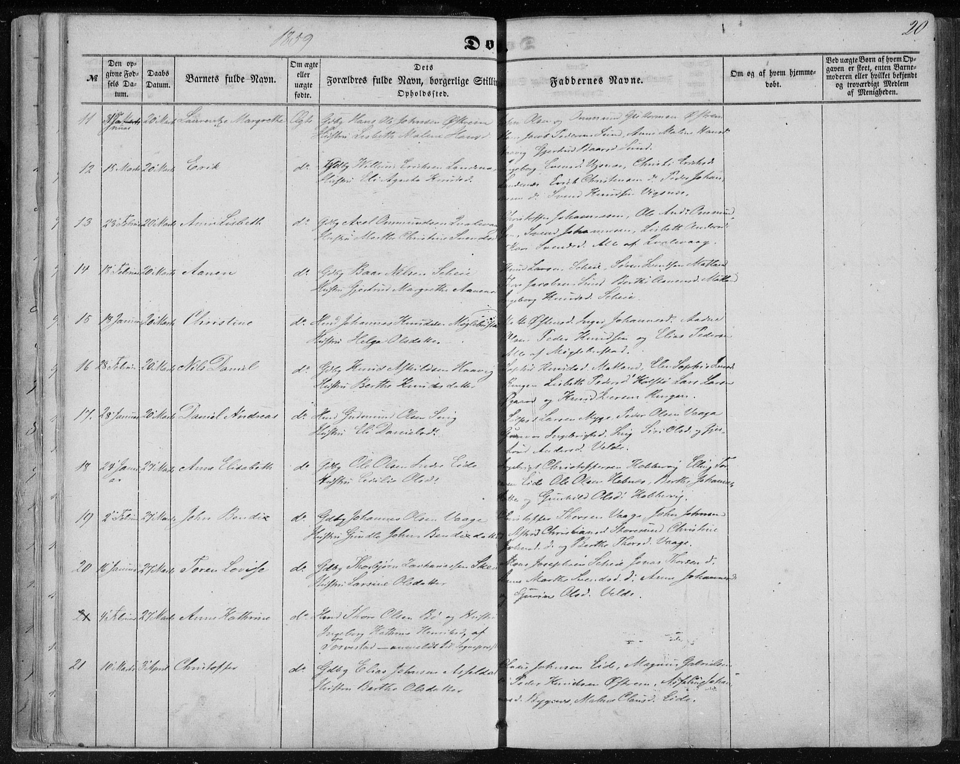 Avaldsnes sokneprestkontor, AV/SAST-A -101851/H/Ha/Haa/L0010: Ministerialbok nr. A 10, 1857-1876, s. 20