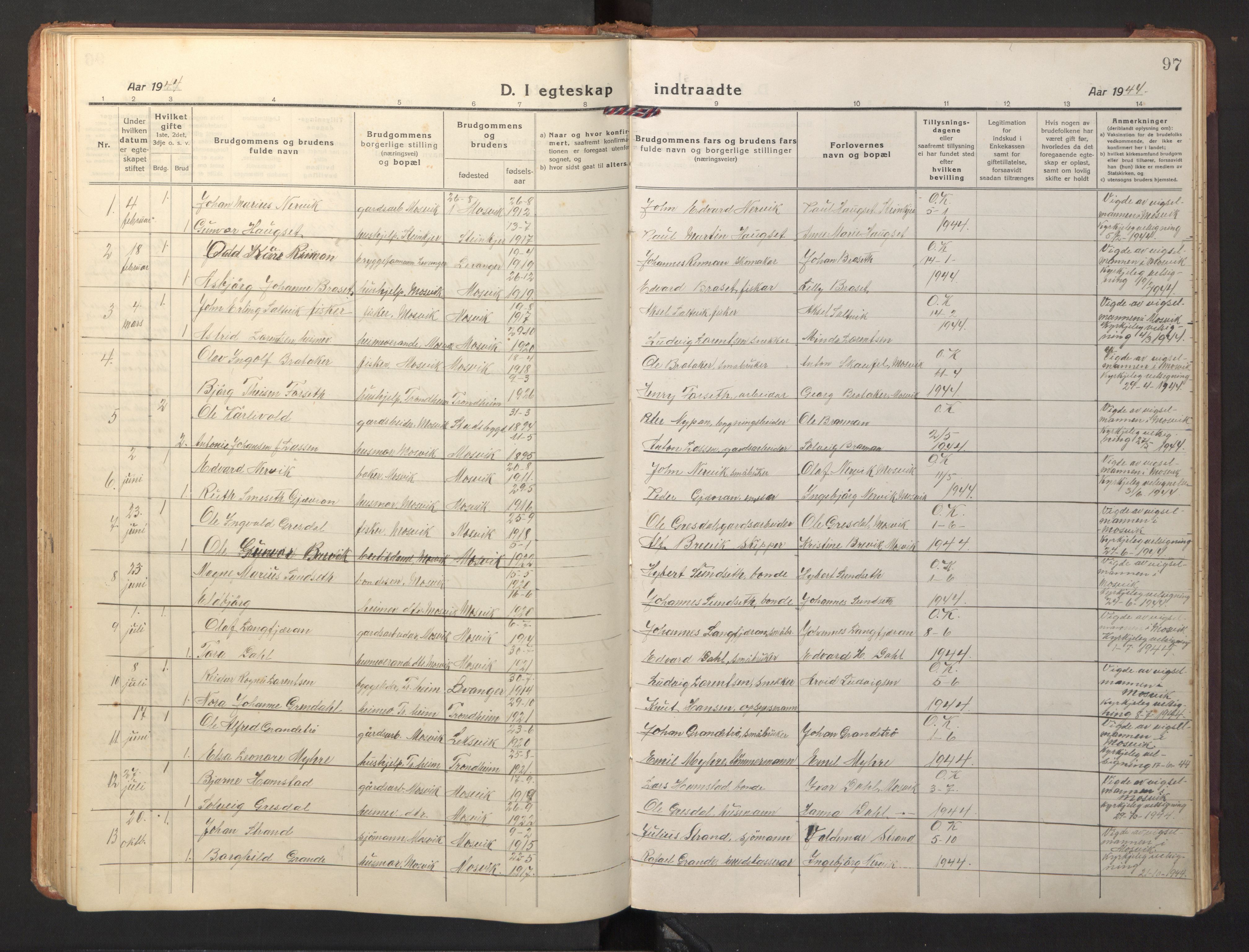 Ministerialprotokoller, klokkerbøker og fødselsregistre - Nord-Trøndelag, AV/SAT-A-1458/733/L0328: Klokkerbok nr. 733C03, 1919-1966, s. 97