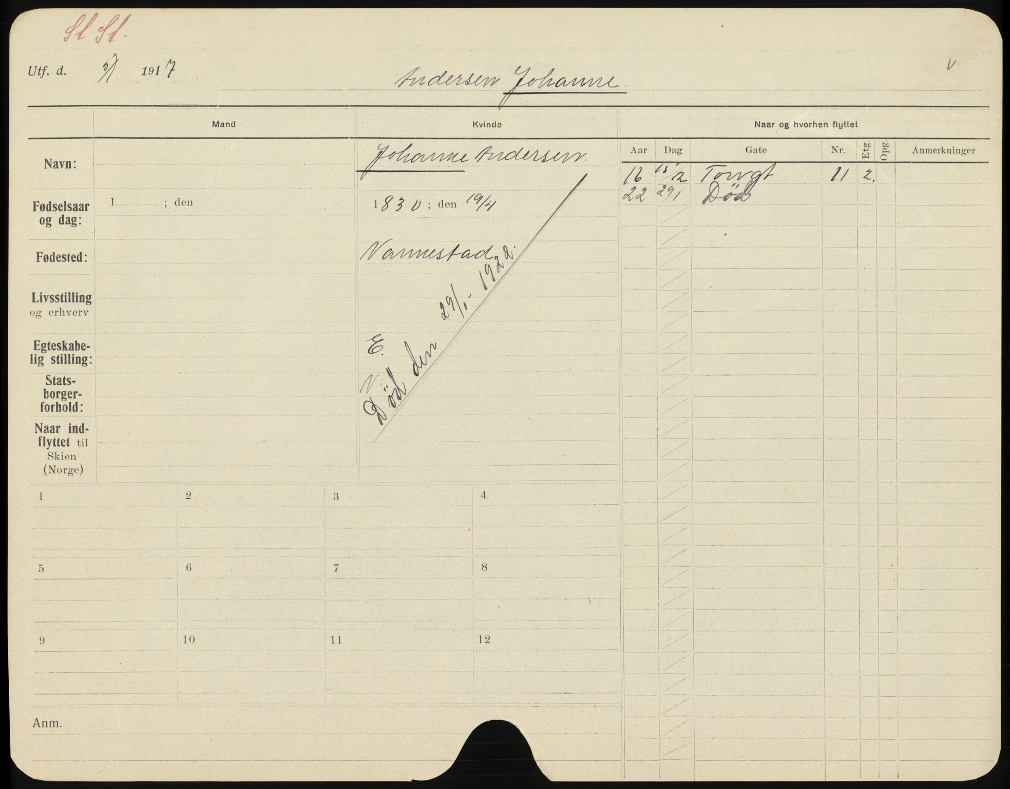 Skien folkeregister, AV/SAKO-A-425/H/Ha/L0001: Døde, 1916-1929, s. 869