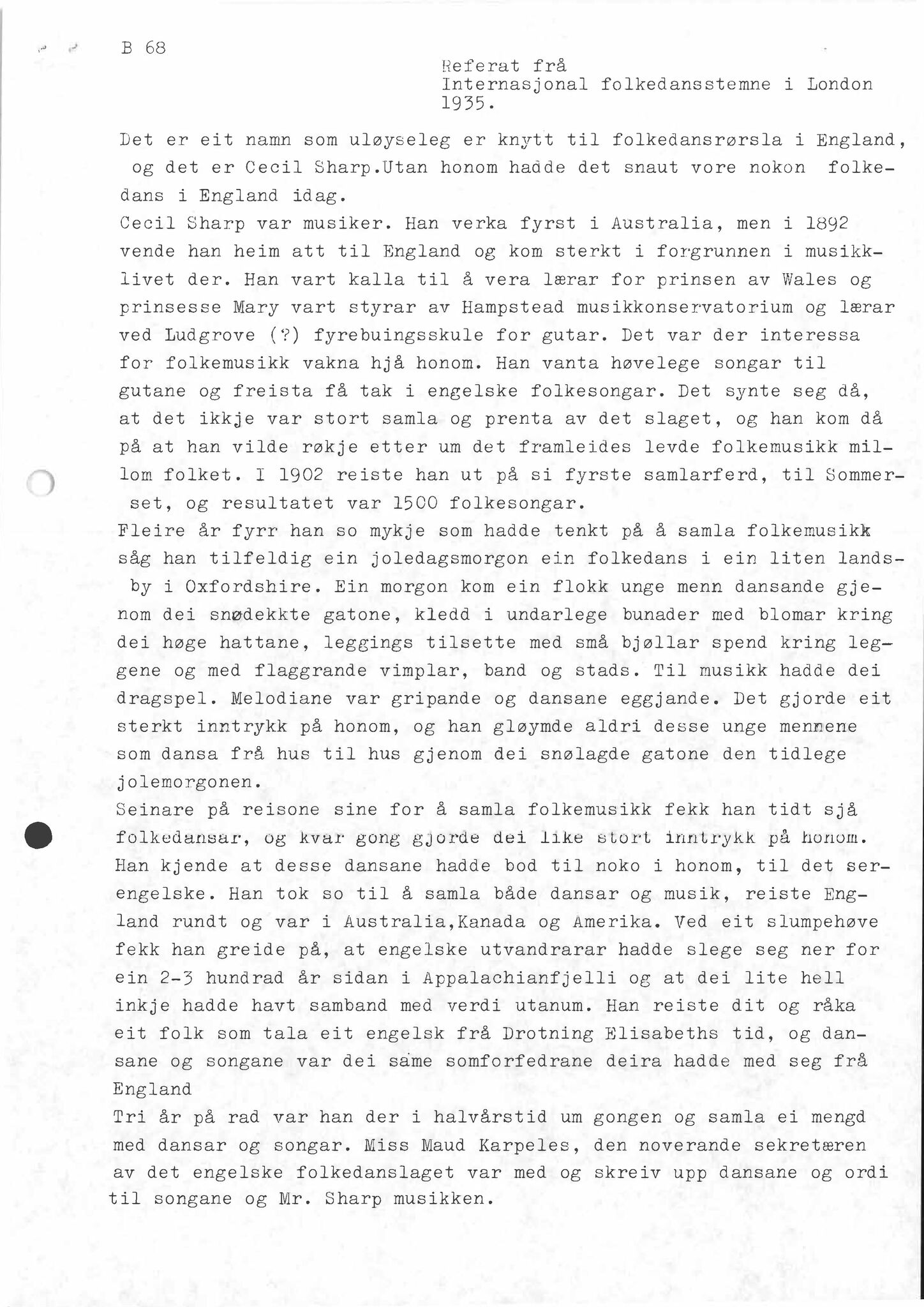 Samling etter Klara Semb, NSFF/KS/B/068: Klara Sembs referat frå Den Internasjonale Folkedansstemna i 1935, 1935, s. 1-17