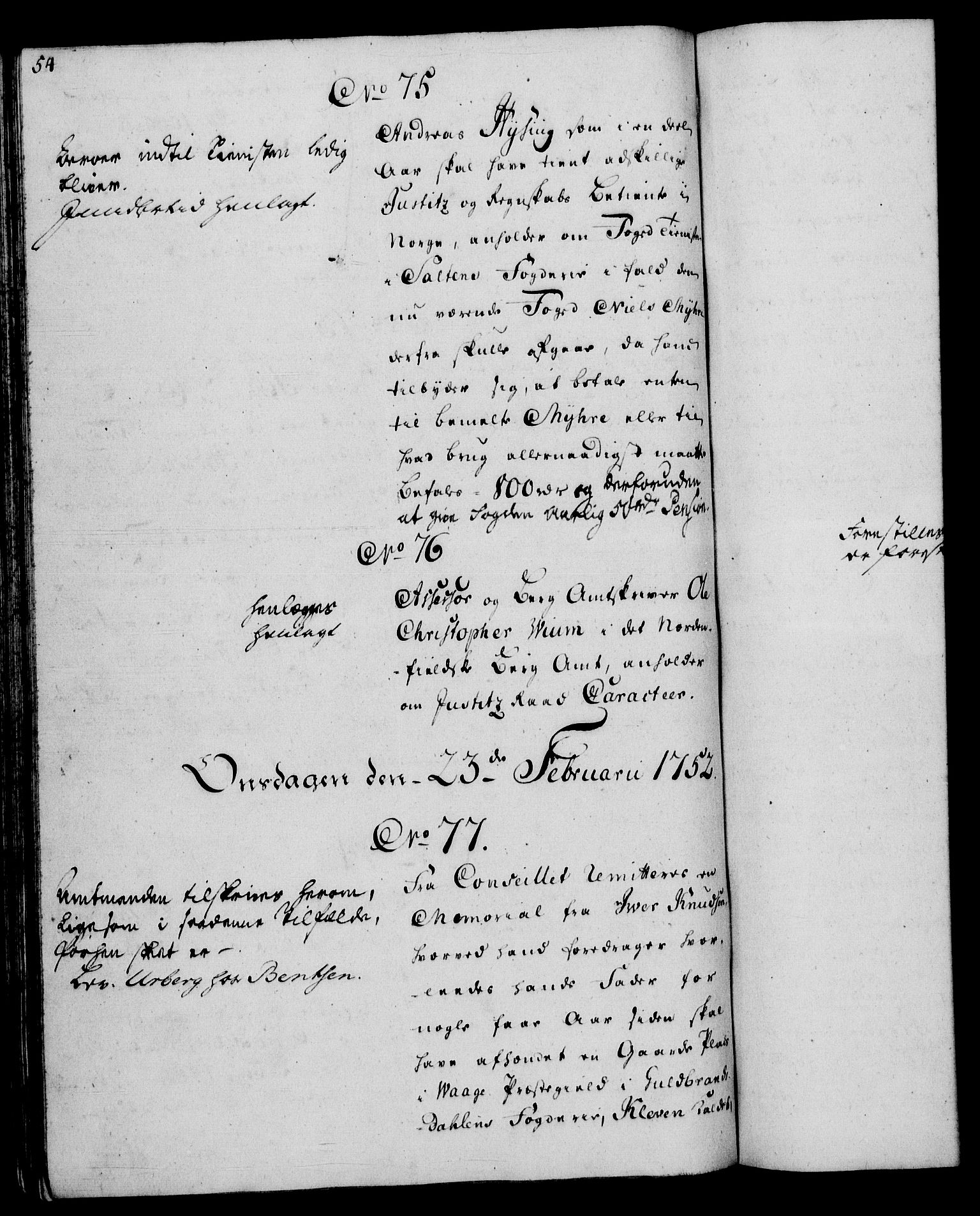 Rentekammeret, Kammerkanselliet, RA/EA-3111/G/Gh/Gha/L0031: Norsk ekstraktmemorialprotokoll (merket RK 53.76), 1751-1753, s. 54