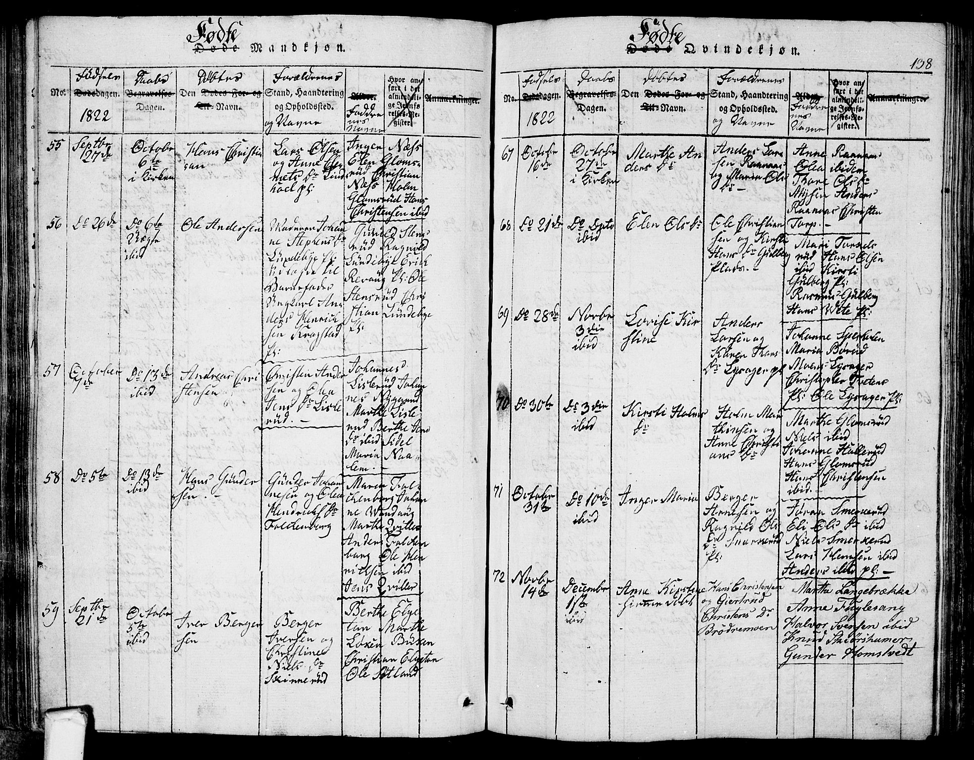 Eidsberg prestekontor Kirkebøker, AV/SAO-A-10905/G/Ga/L0001: Klokkerbok nr. I 1, 1814-1831, s. 138