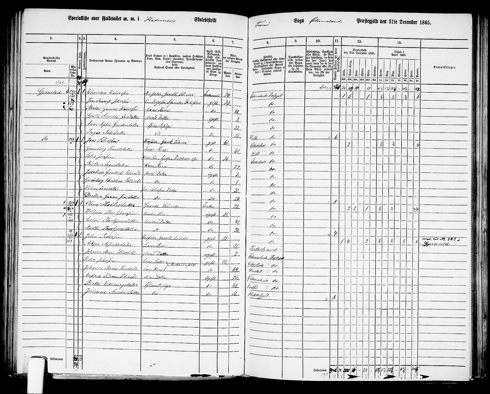 RA, Folketelling 1865 for 0918P Austre Moland prestegjeld, 1865, s. 229