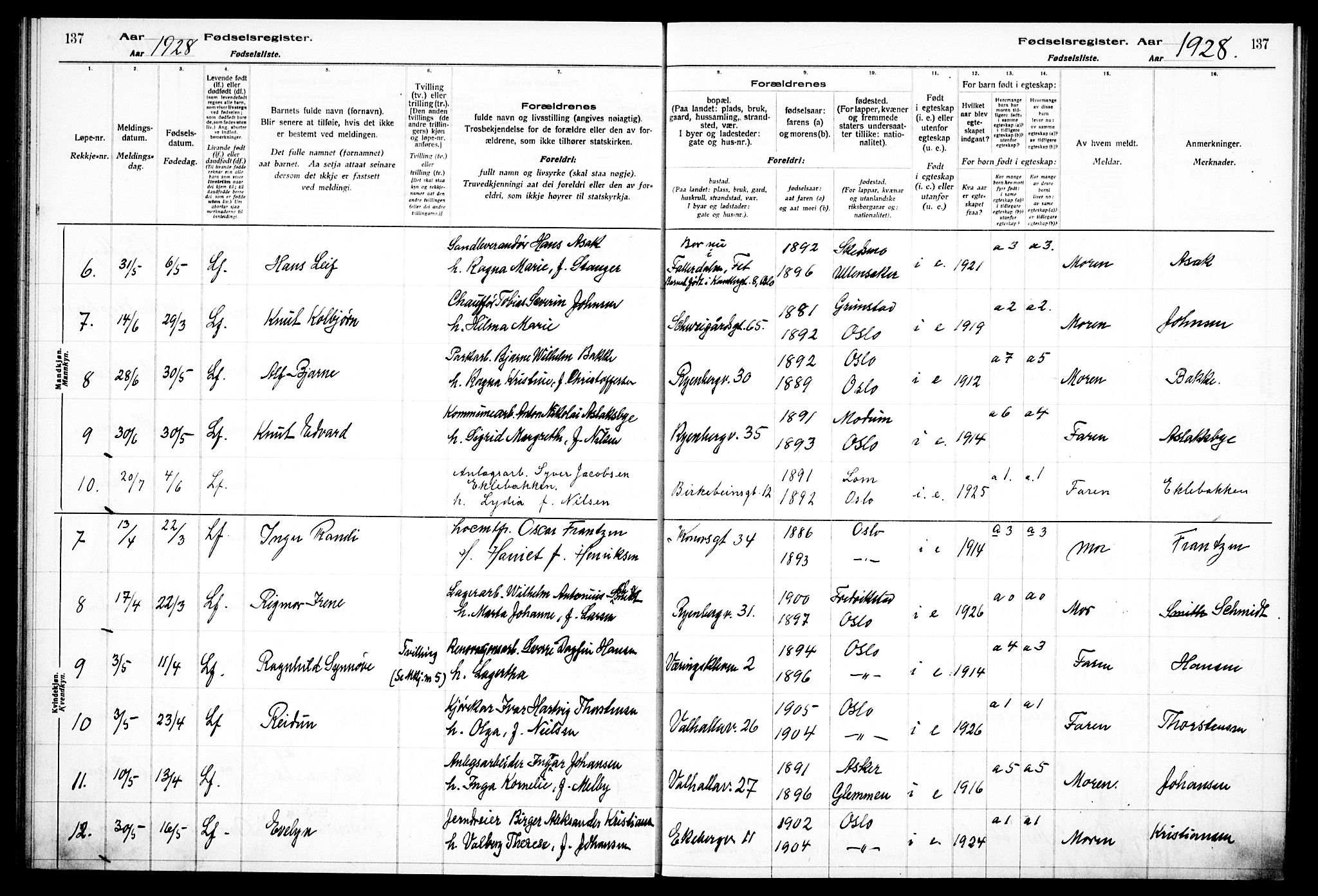 Gamlebyen prestekontor Kirkebøker, AV/SAO-A-10884/J/Ja/L0001: Fødselsregister nr. 1, 1916-1936, s. 137