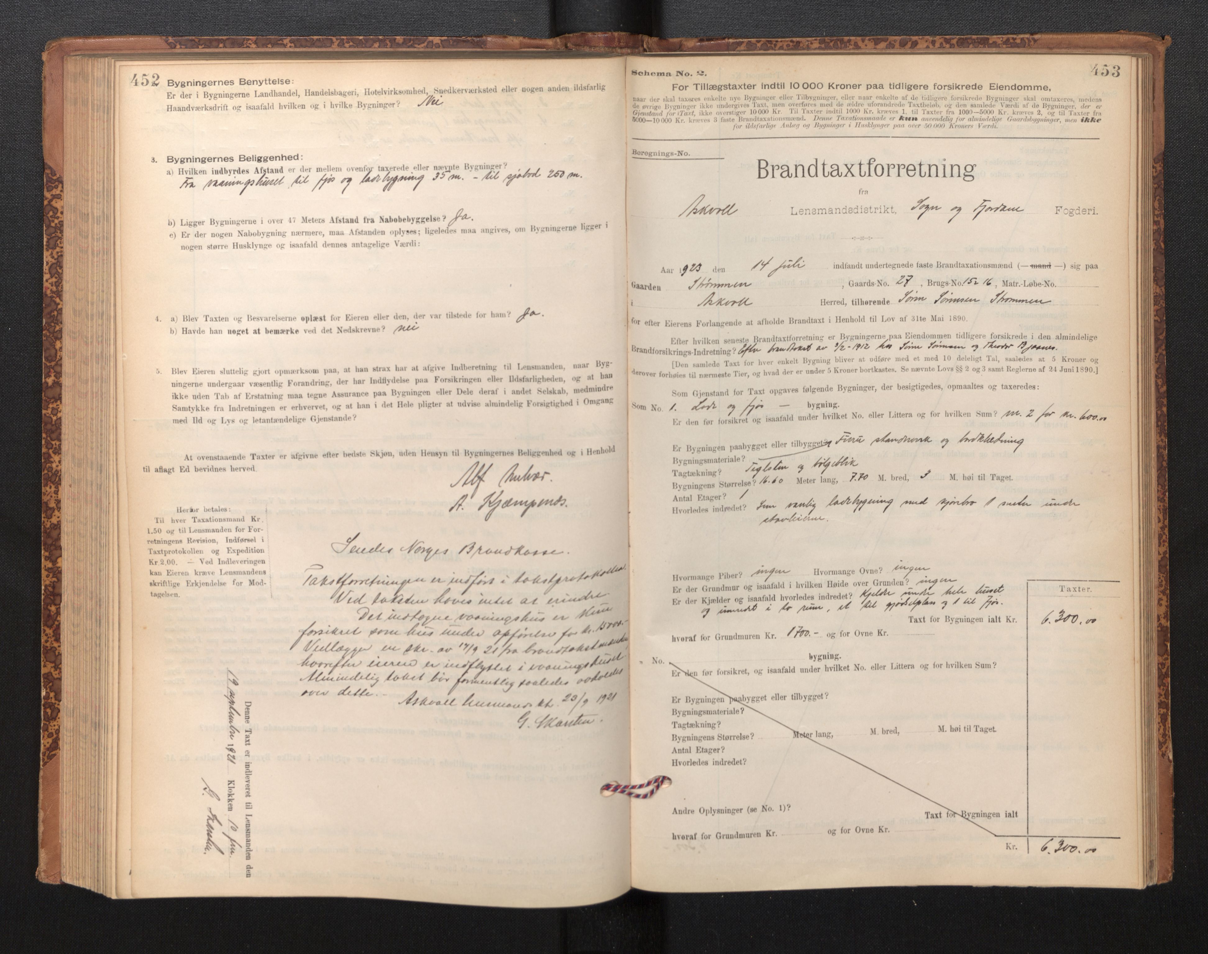 Lensmannen i Askvoll, SAB/A-26301/0012/L0004: Branntakstprotokoll, skjematakst og liste over branntakstmenn, 1895-1932, s. 452-453