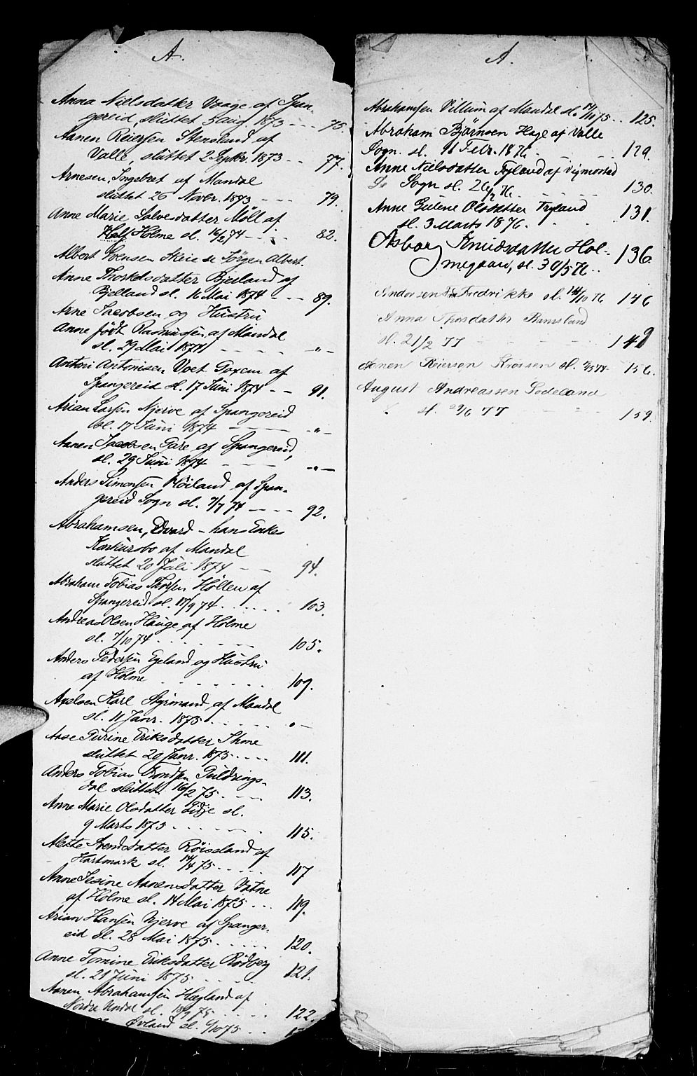 Mandal sorenskriveri, SAK/1221-0005/001/H/Hc/L0095: Skifteutlodningsprotokoll nr 4 med register, 1871-1887