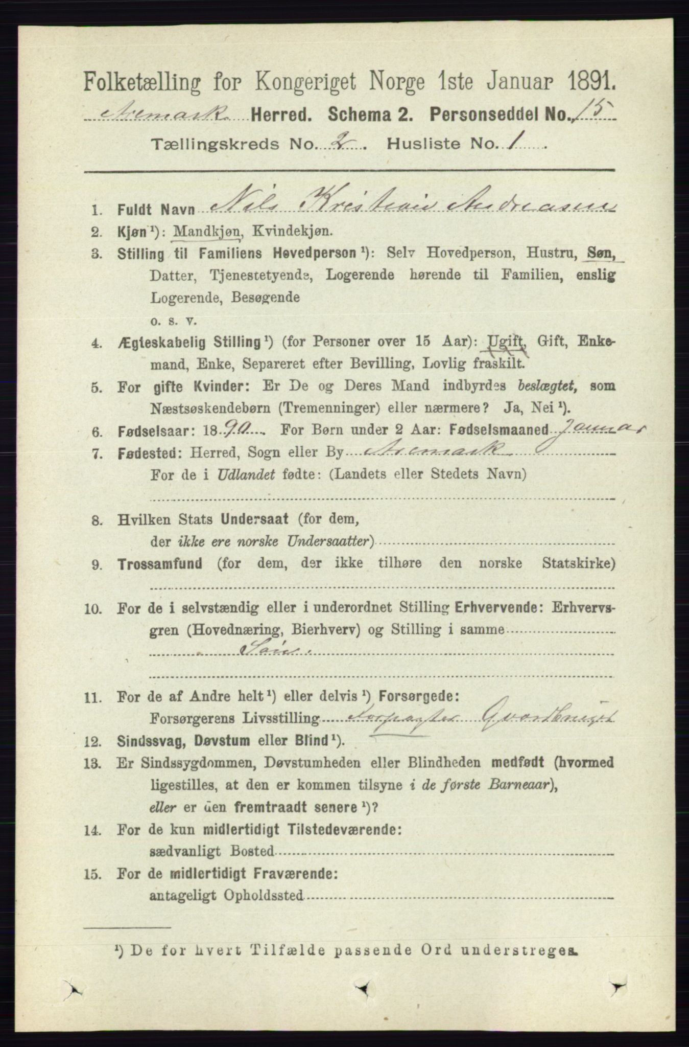 RA, Folketelling 1891 for 0118 Aremark herred, 1891, s. 884