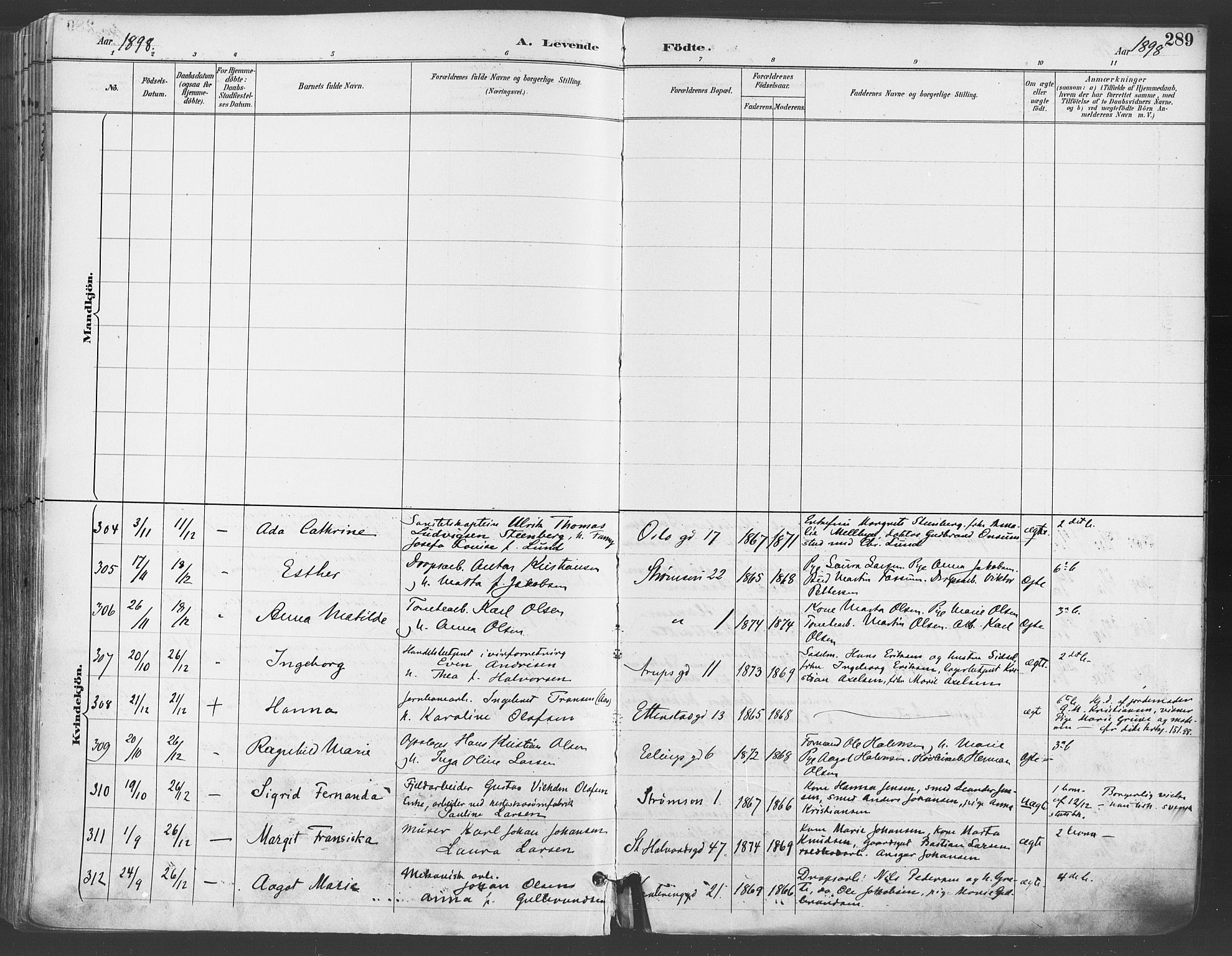 Gamlebyen prestekontor Kirkebøker, AV/SAO-A-10884/F/Fa/L0007: Ministerialbok nr. 7, 1889-1899, s. 289