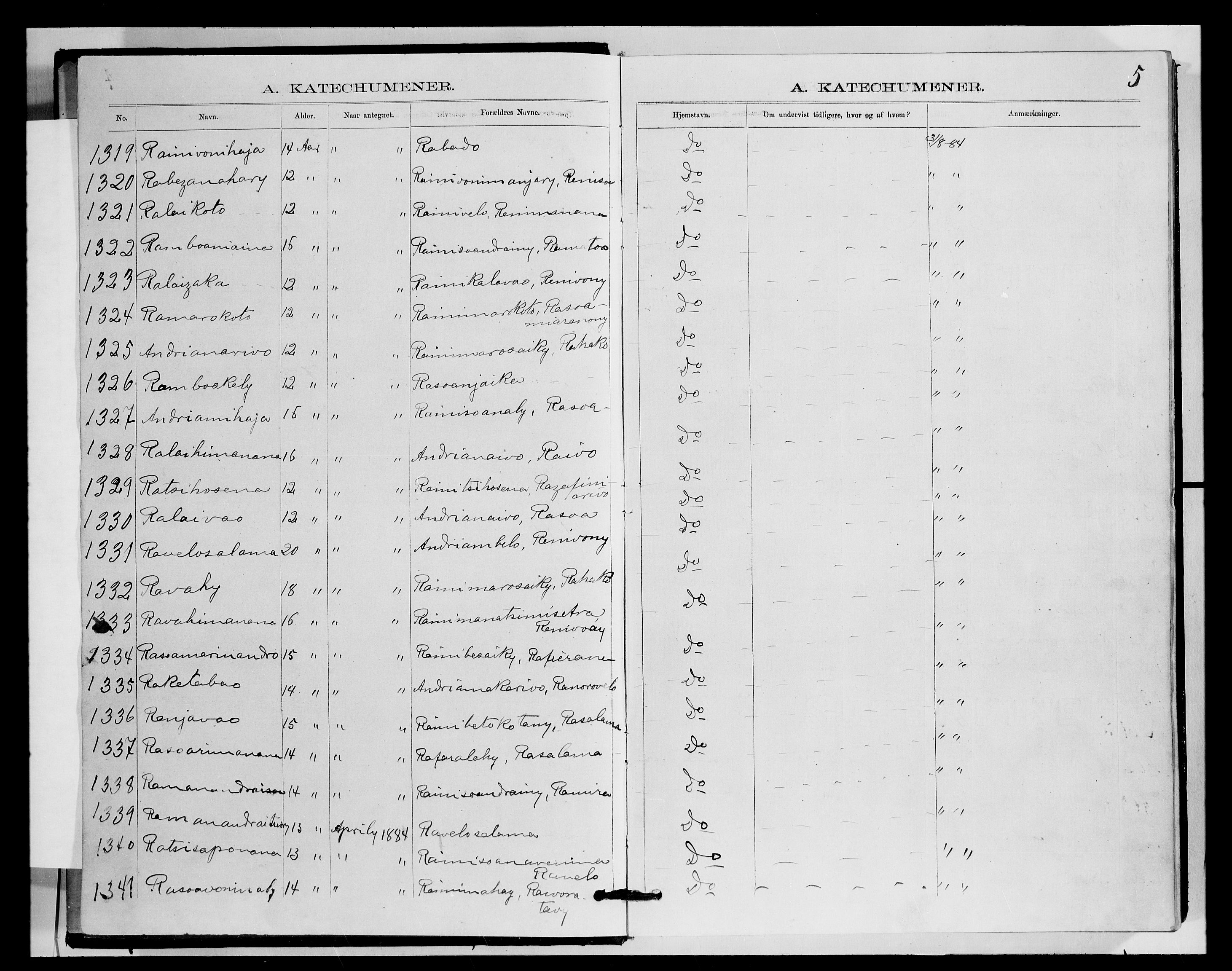 Archives FLM/NMS, Madagaskar, VID/MA-A-1163/D/Db/L0270: Ministerialbok nr. 2, 1883-1886, s. 5