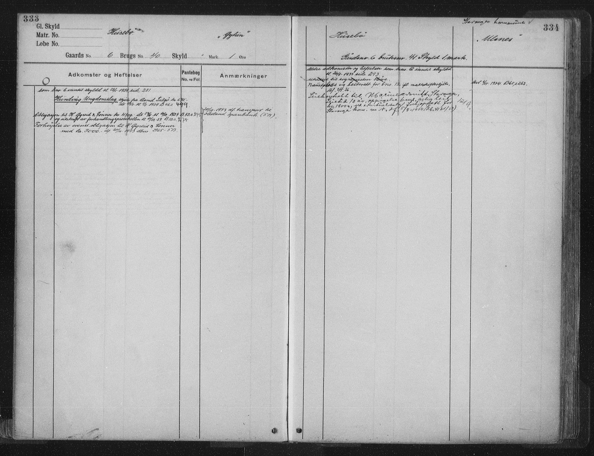 Jæren sorenskriveri, AV/SAST-A-100310/01/4/41/41ABB/L0003: Panteregister nr. 41 ABB3, 1909, s. 333-334