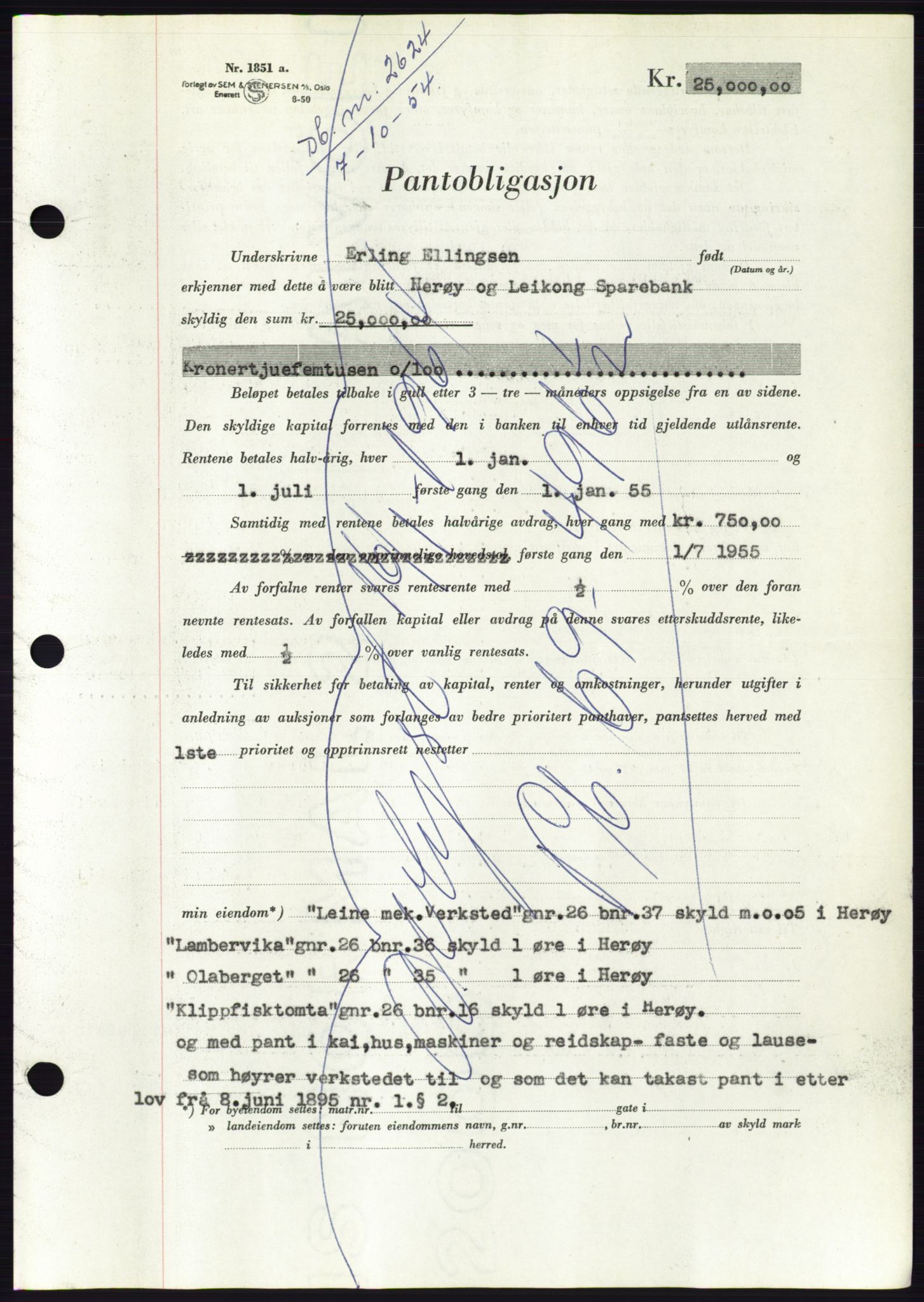 Søre Sunnmøre sorenskriveri, AV/SAT-A-4122/1/2/2C/L0126: Pantebok nr. 14B, 1954-1955, Dagboknr: 2624/1954