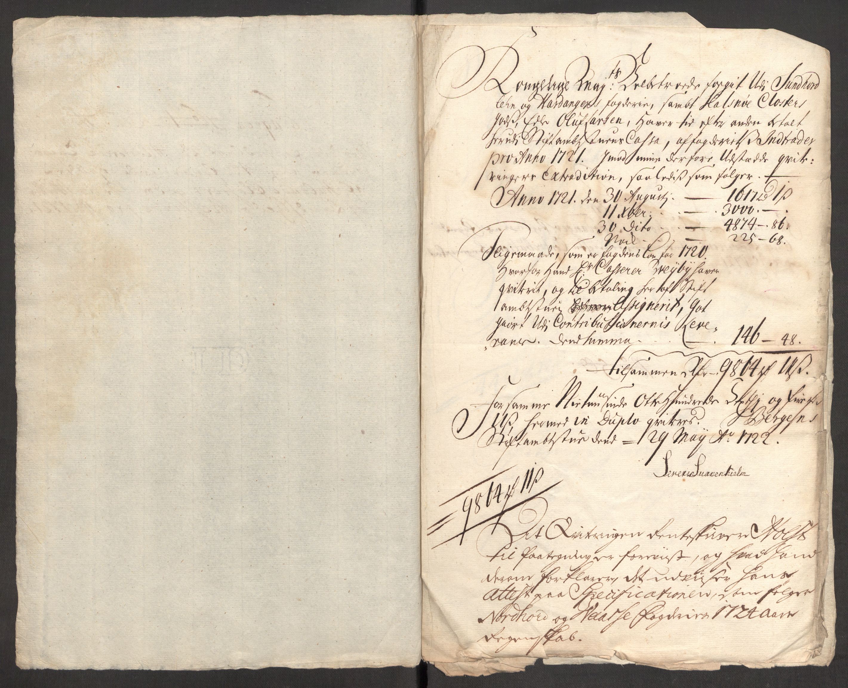 Rentekammeret inntil 1814, Reviderte regnskaper, Fogderegnskap, RA/EA-4092/R48/L3000: Fogderegnskap Sunnhordland og Hardanger, 1721, s. 438
