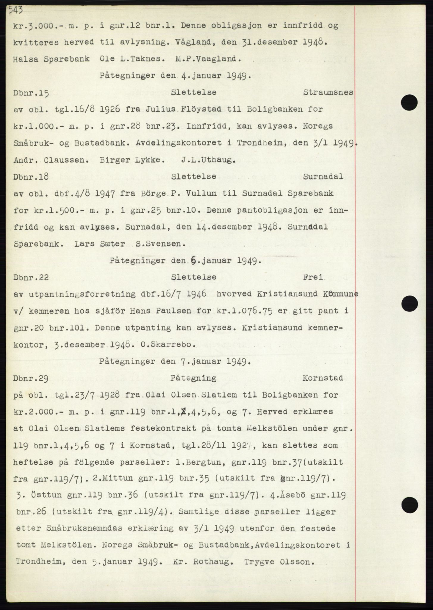 Nordmøre sorenskriveri, SAT/A-4132/1/2/2Ca: Pantebok nr. C82b, 1946-1951, Dagboknr: 15/1949