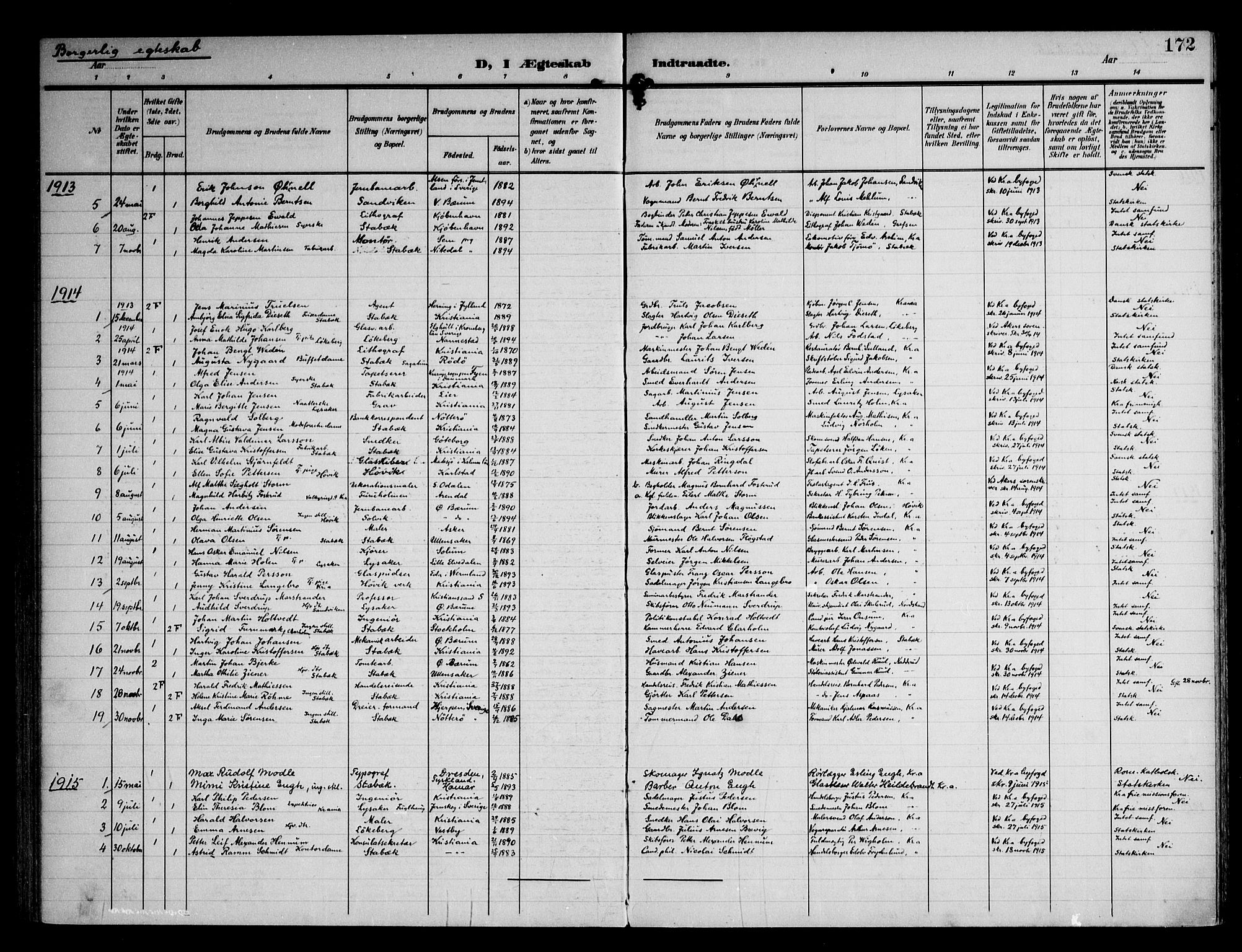 Østre Bærum prestekontor Kirkebøker, AV/SAO-A-10887/F/Fa/L0002: Ministerialbok nr. 2, 1904-1924, s. 172