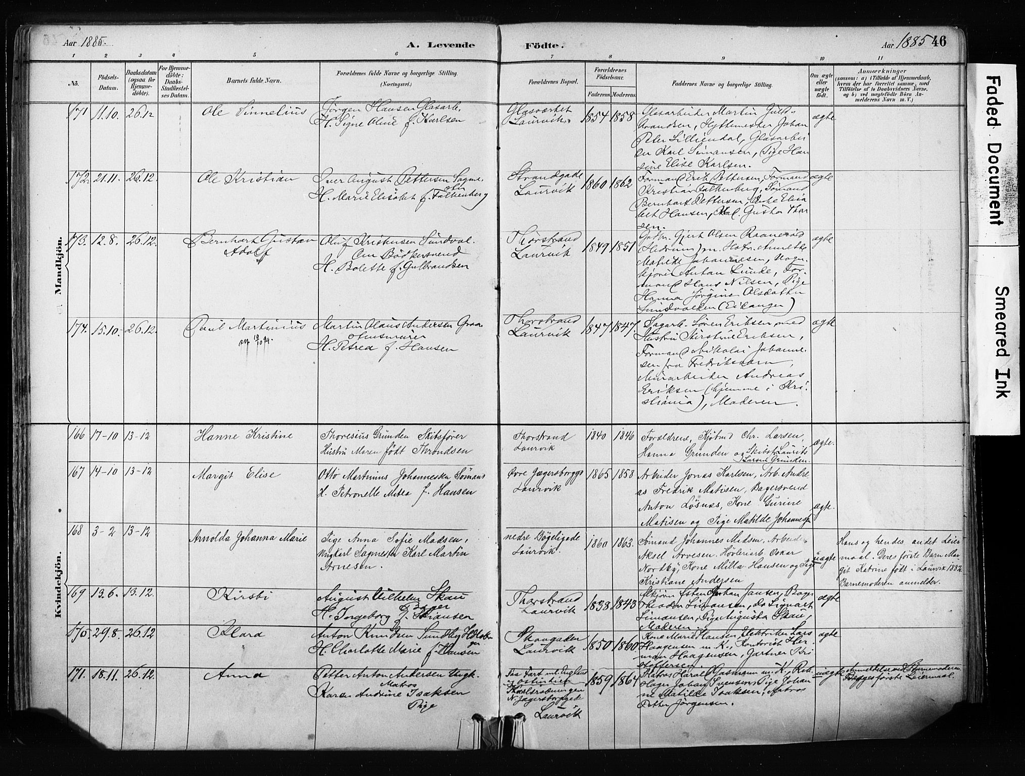 Larvik kirkebøker, AV/SAKO-A-352/F/Fa/L0009: Ministerialbok nr. I 9, 1884-1904, s. 46