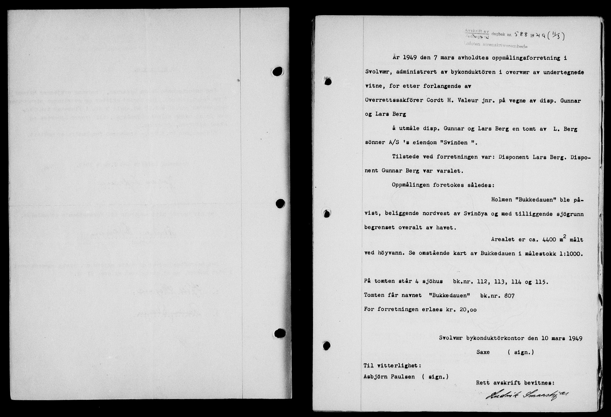Lofoten sorenskriveri, SAT/A-0017/1/2/2C/L0020a: Pantebok nr. 20a, 1948-1949, Dagboknr: 588/1949