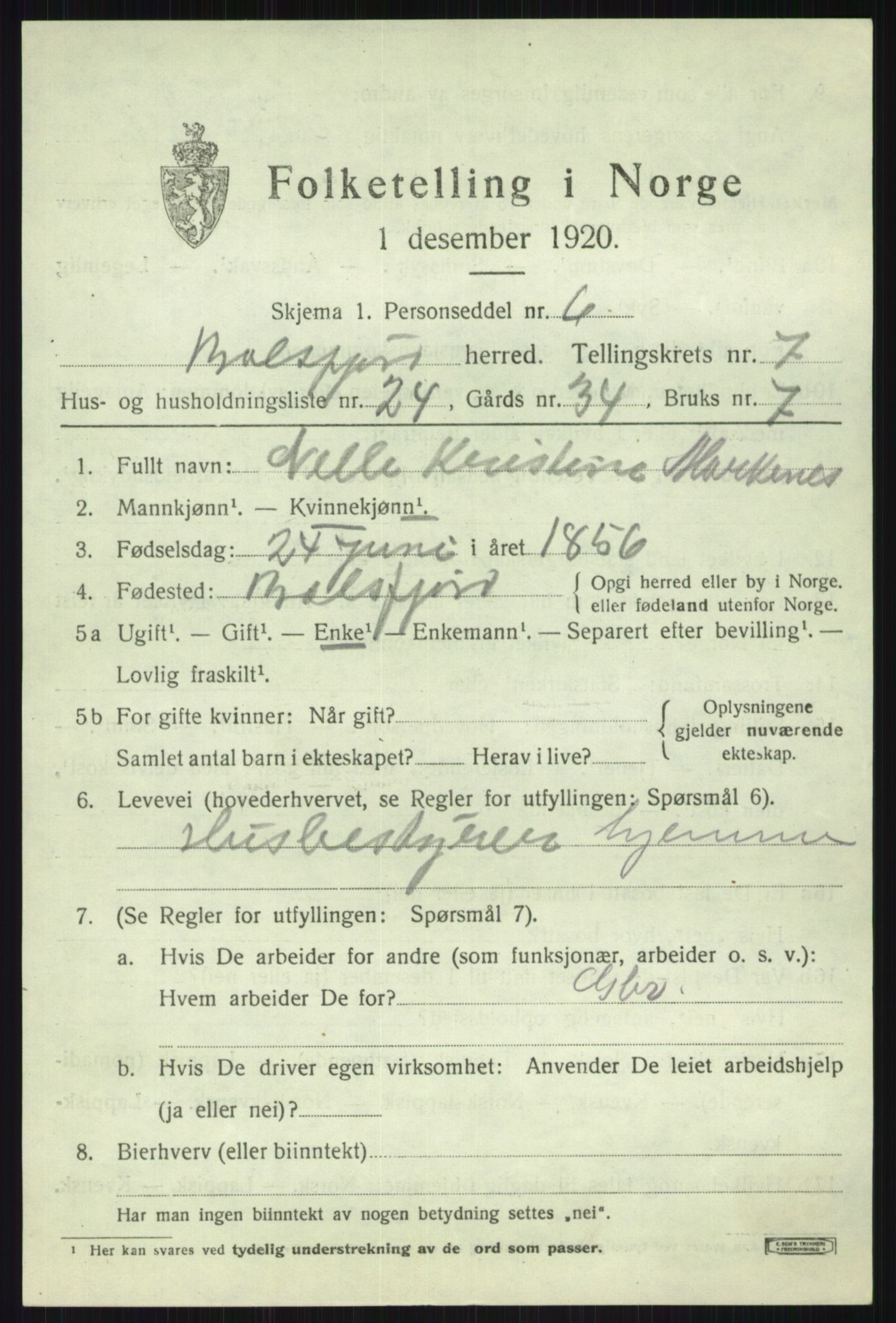 SATØ, Folketelling 1920 for 1933 Balsfjord herred, 1920, s. 4488