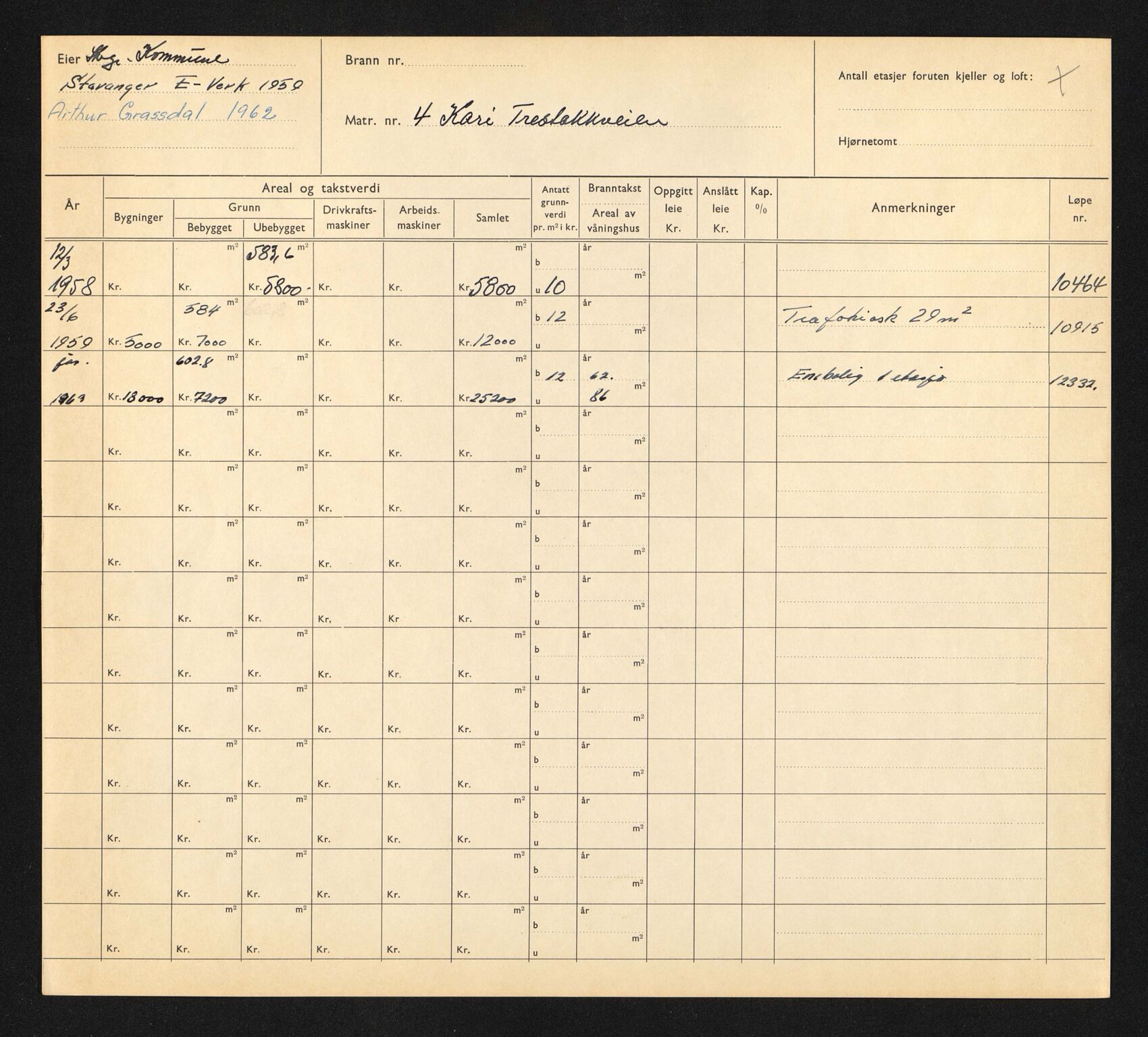 Stavanger kommune. Skattetakstvesenet, BYST/A-0440/F/Fa/Faa/L0023/0009: Skattetakstkort / Kari Trestakkvei 2 - Karlsminnegata 13