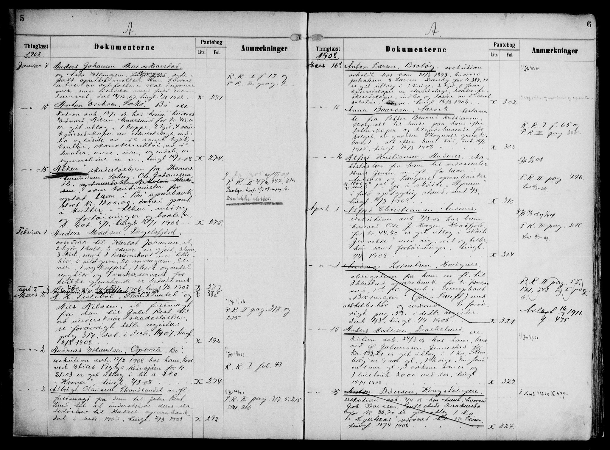 Vesterålen sorenskriveri, SAT/A-4180/1/2/2B/L0006: Panteregister nr. 6, 1906-1928, s. 5-6