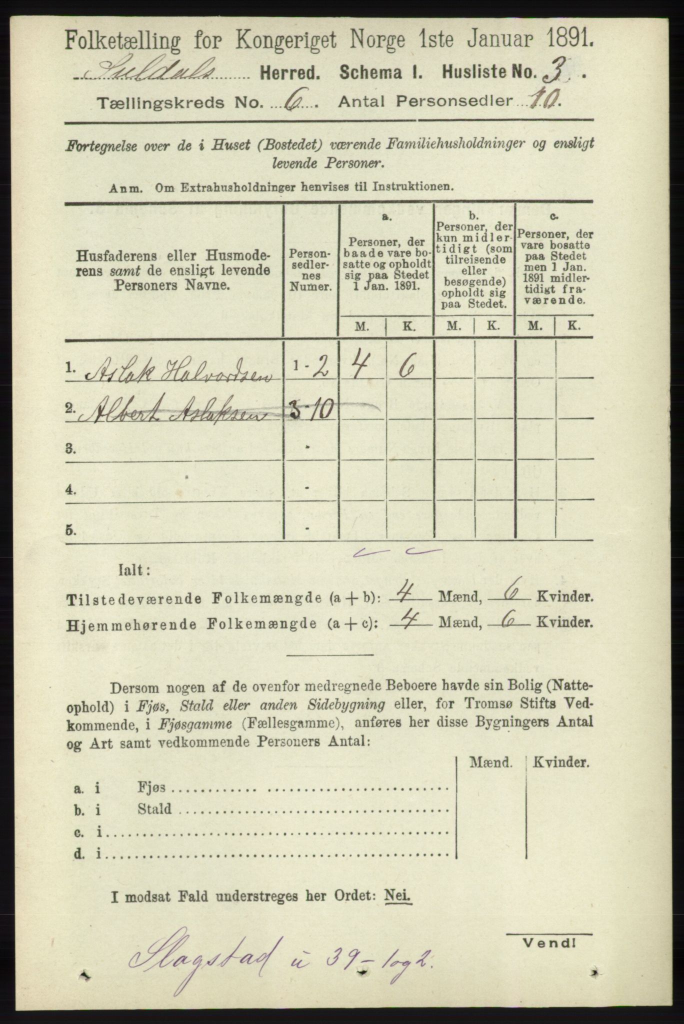 RA, Folketelling 1891 for 1134 Suldal herred, 1891, s. 1536