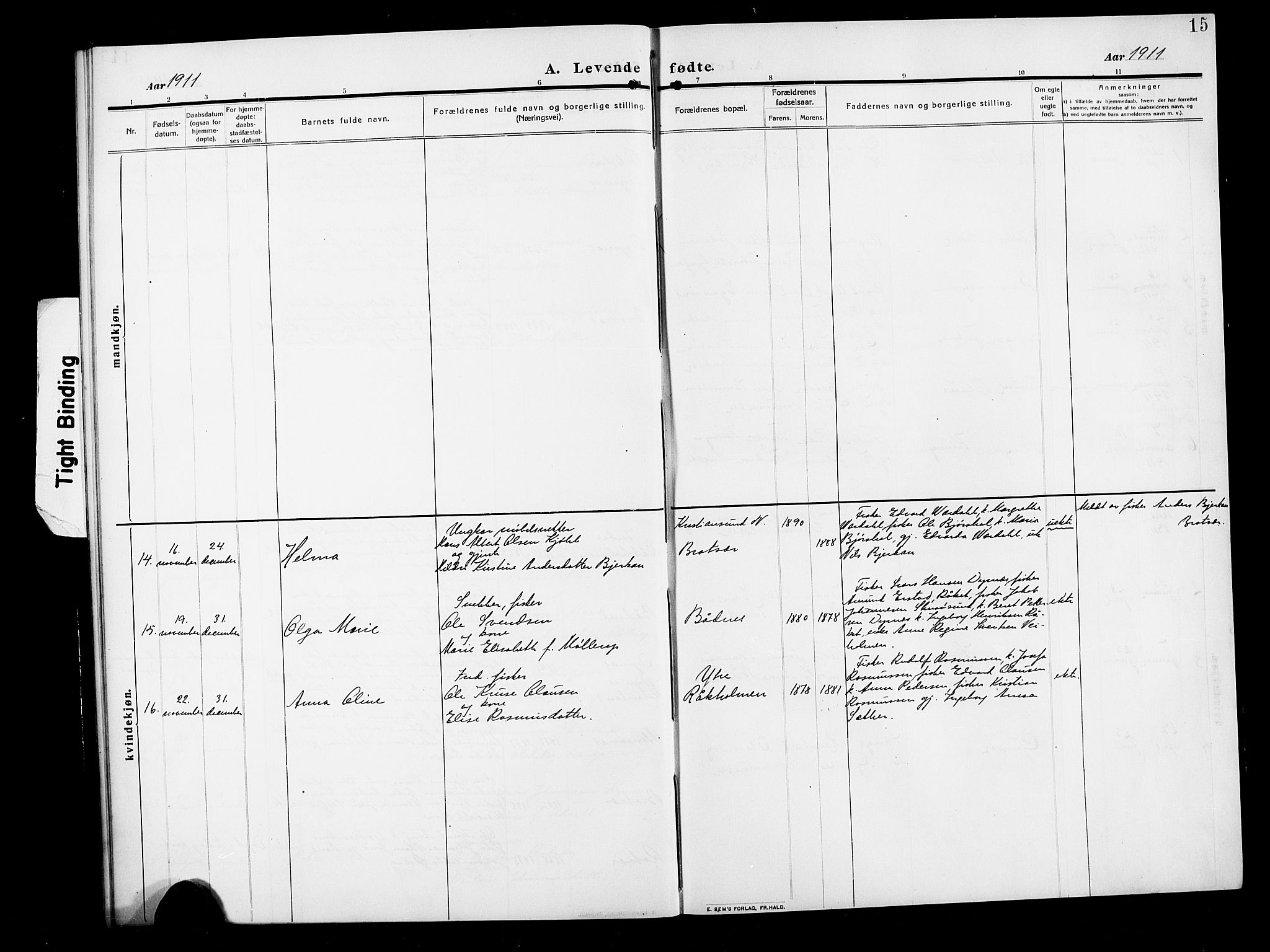 Ministerialprotokoller, klokkerbøker og fødselsregistre - Møre og Romsdal, SAT/A-1454/582/L0949: Klokkerbok nr. 582C01, 1909-1925, s. 15