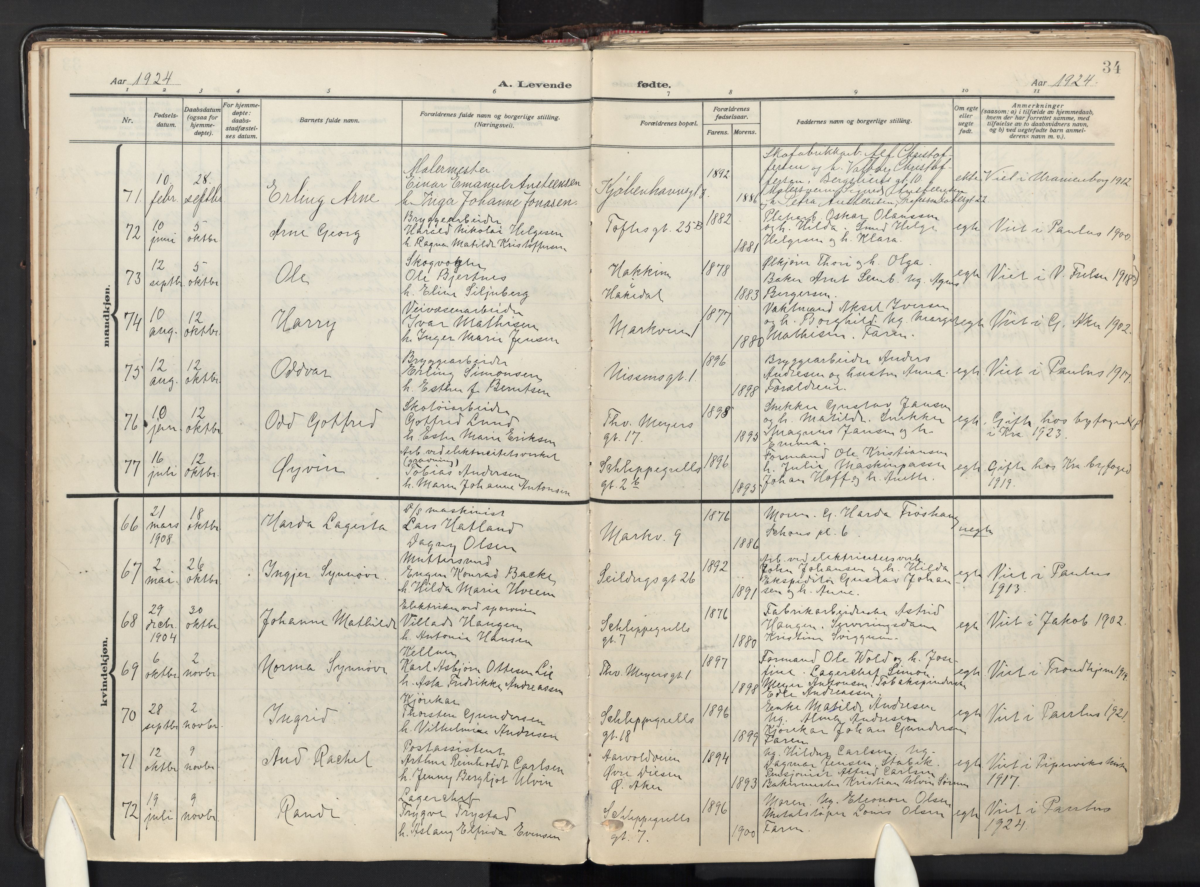 Paulus prestekontor Kirkebøker, AV/SAO-A-10871/F/Fa/L0027: Ministerialbok nr. 27, 1922-1945, s. 34